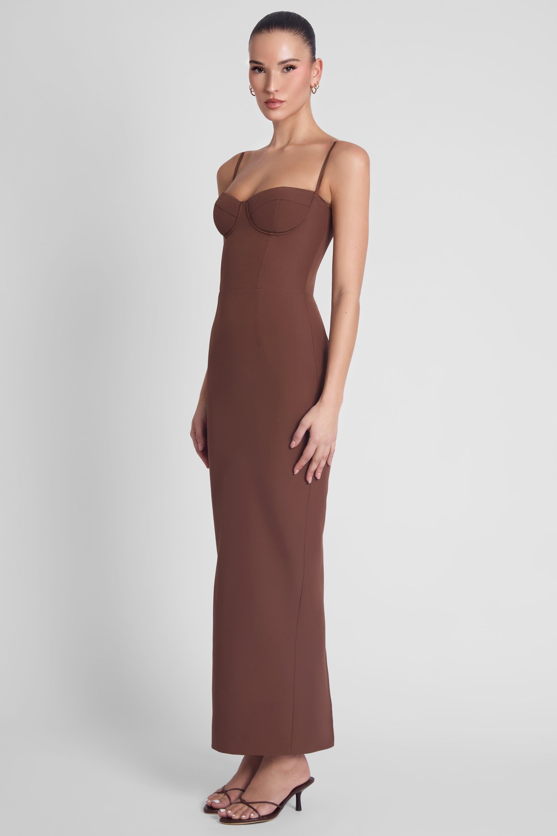 Belle Bustier Midi Dress - Brown