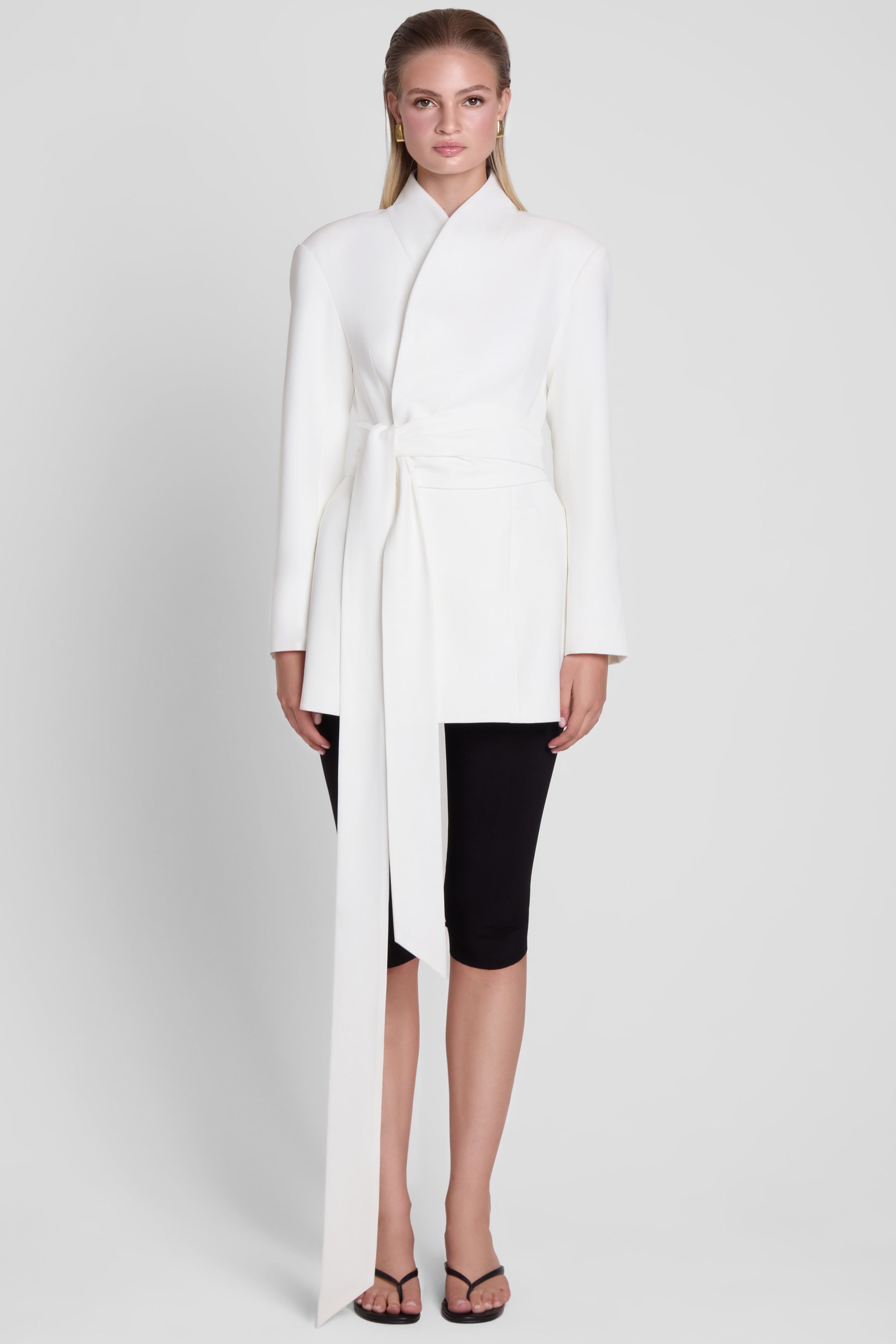 Cairo Hourglass Belted Coat - White