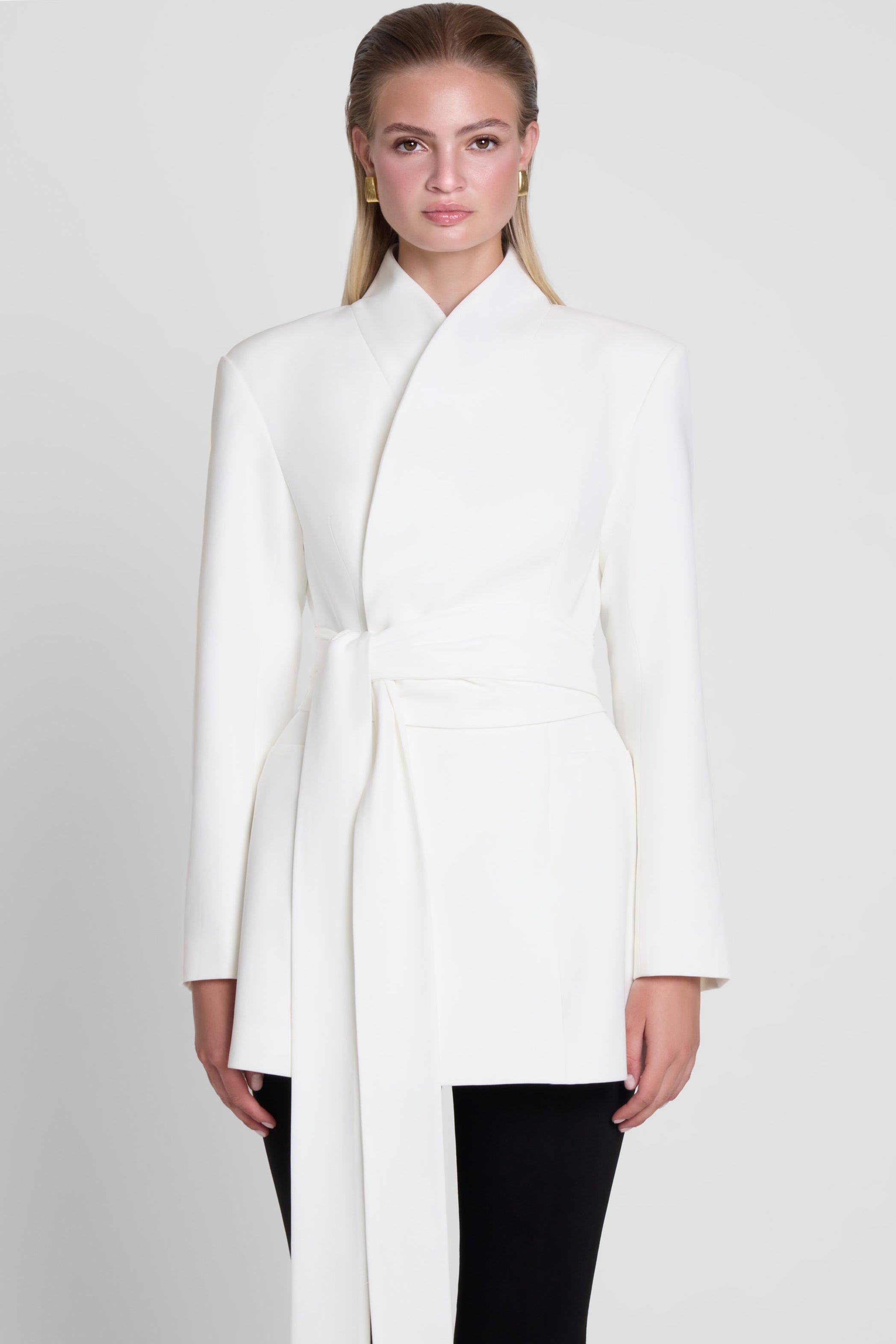 Cairo Hourglass Belted Coat - White – LEAU
