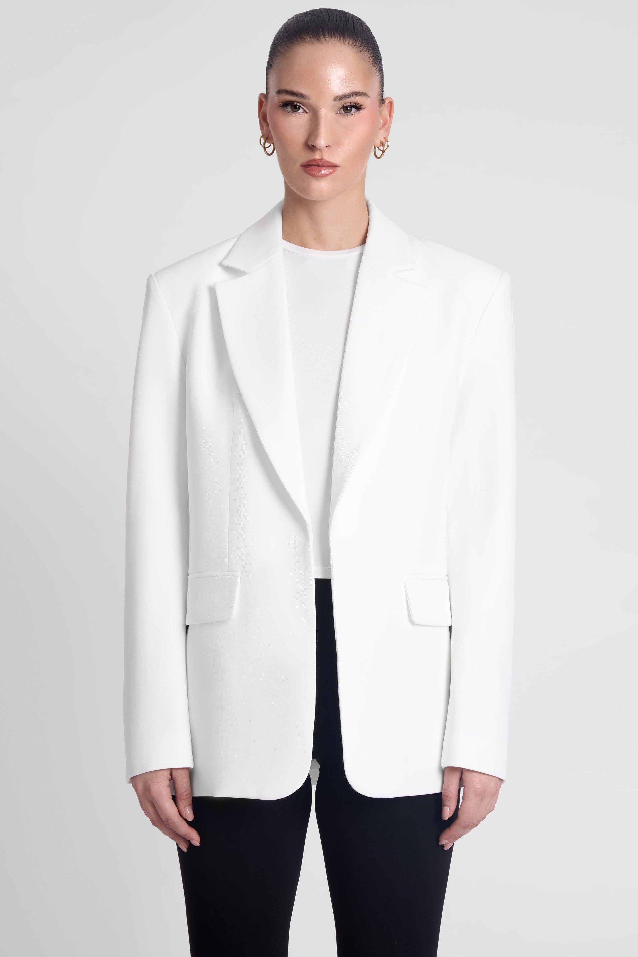 Classic Column Oversized Blazer - White