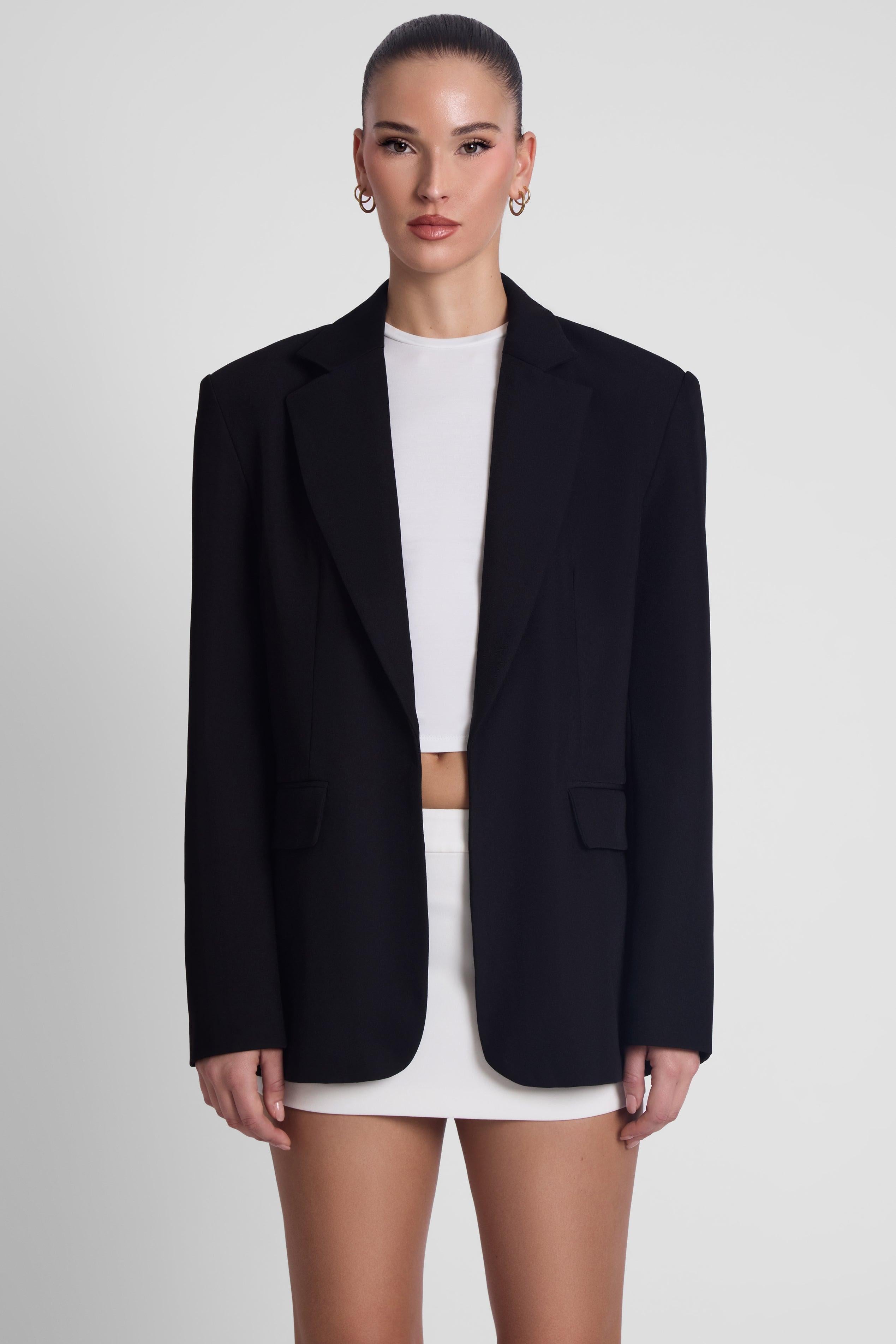 Classic Column Oversized Blazer - Black