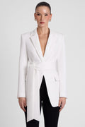 Classic Column Tailored Belted Blazer - White
