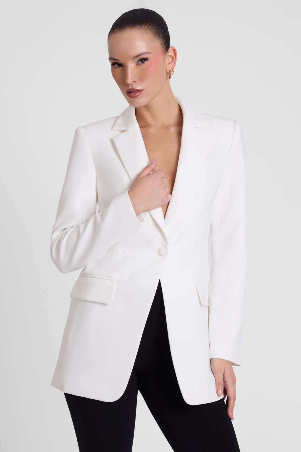 Classic Column Tailored Belted Blazer - White