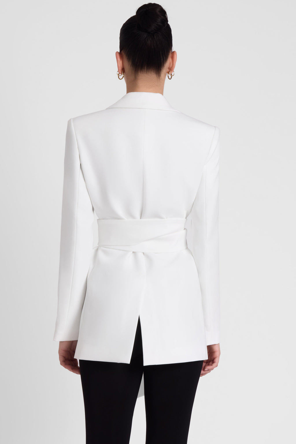 Classic Column Tailored Belted Blazer - White