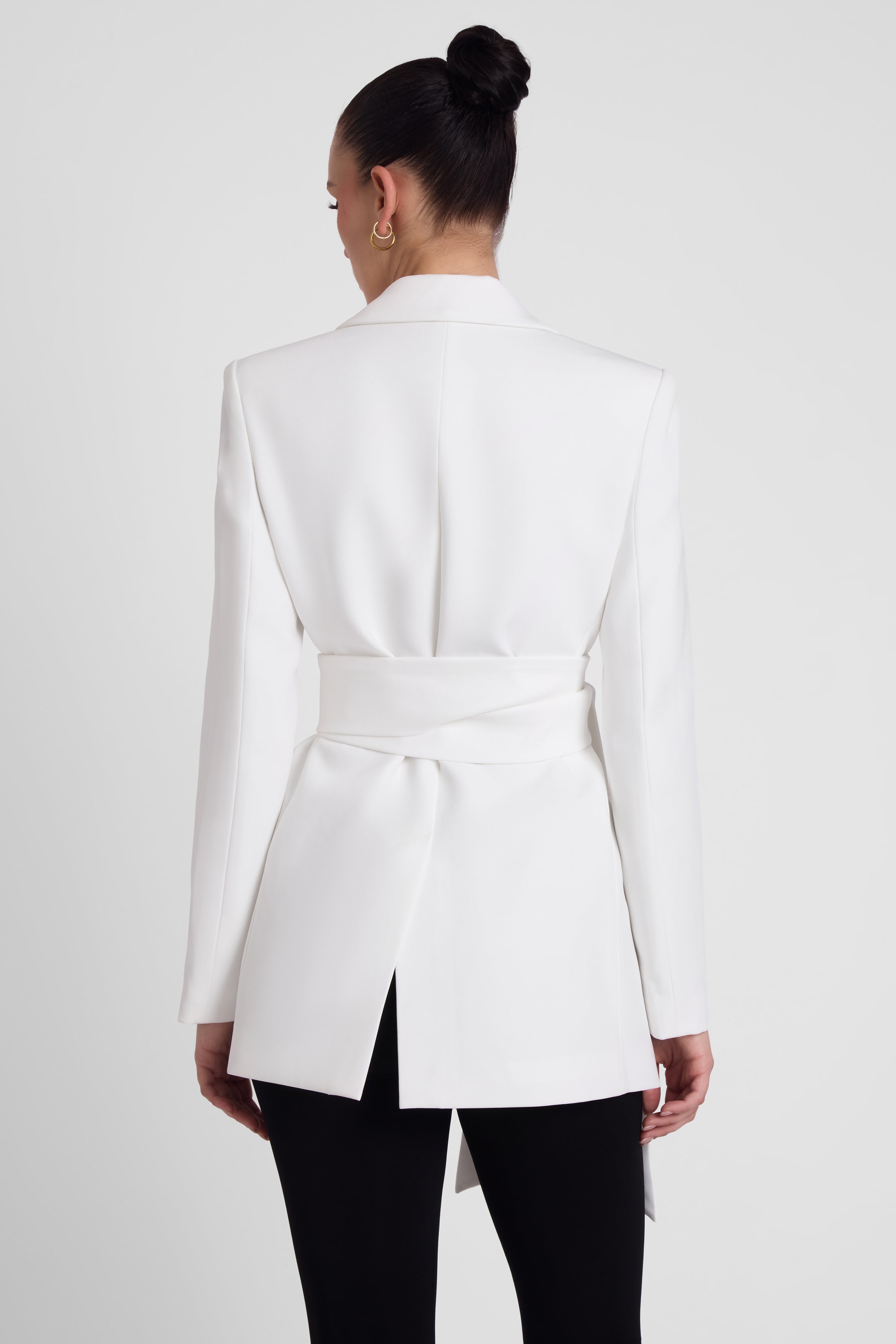 Classic Column Tailored Belted Blazer - White