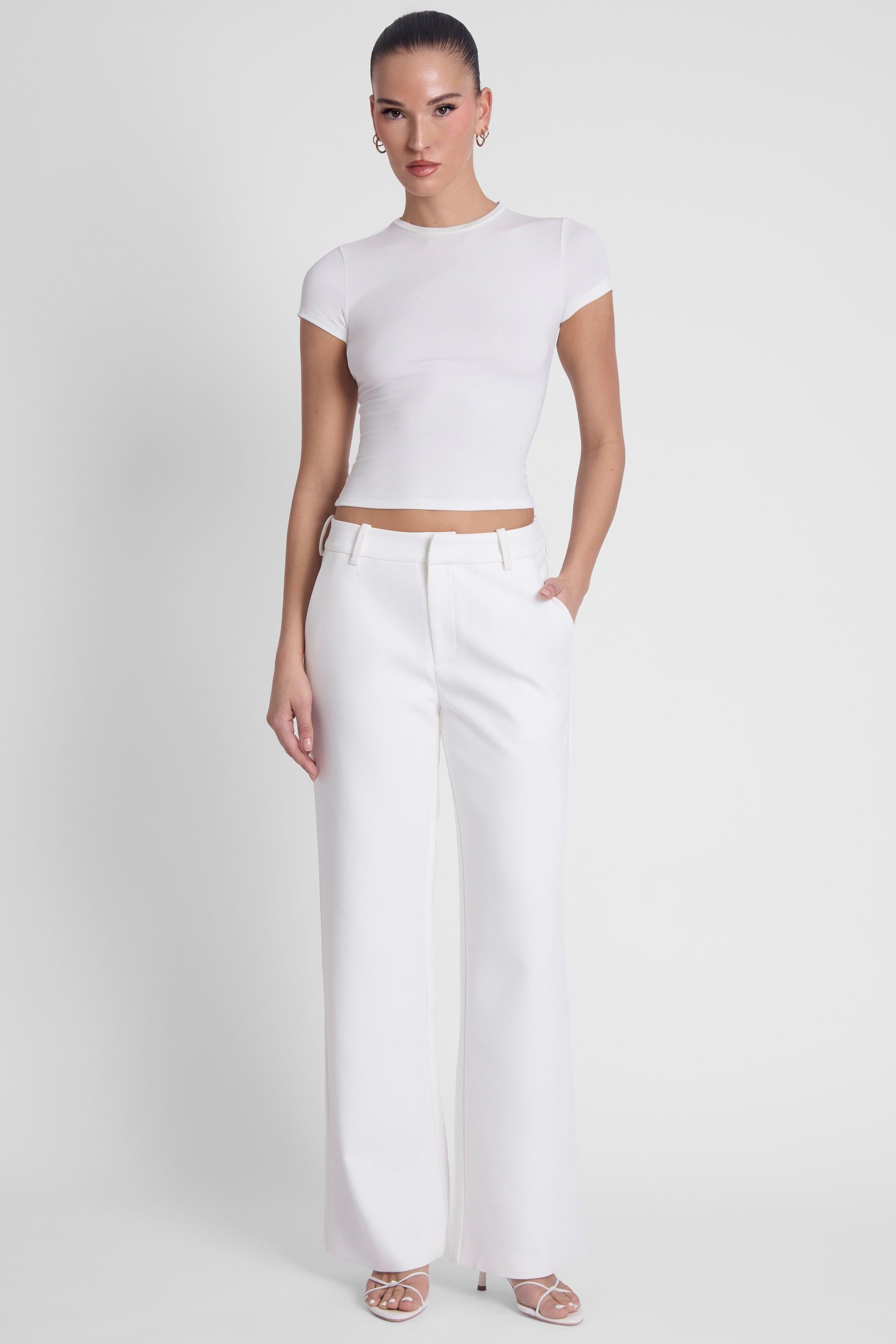 white dress pants for women LEAU Women's Classic Column Straight Trousers