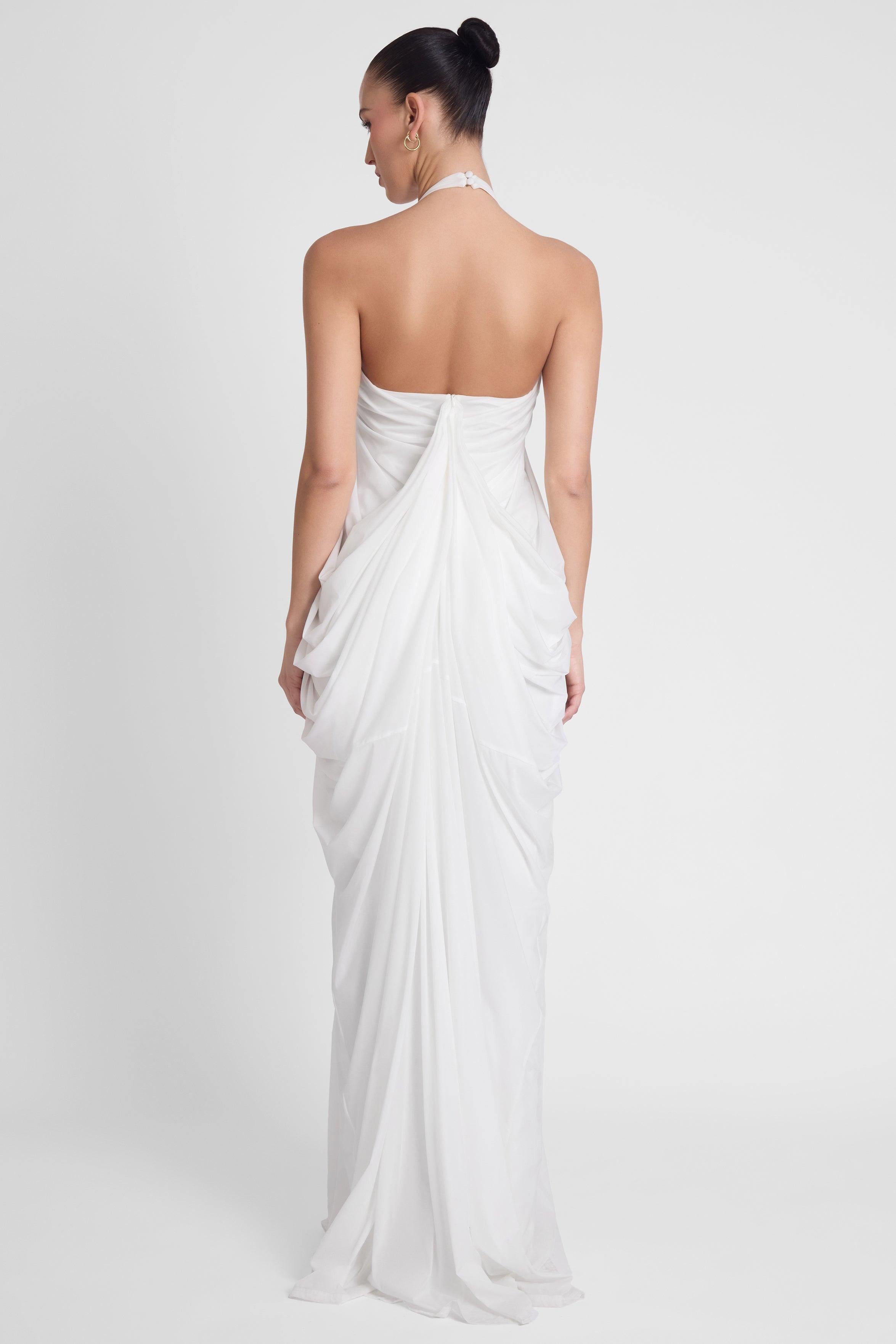 Cascade Drape Gown - White