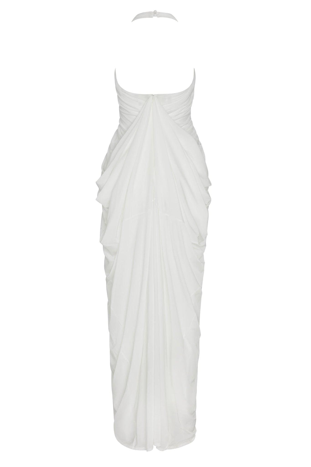 Cascade Drape Gown in White, back view.