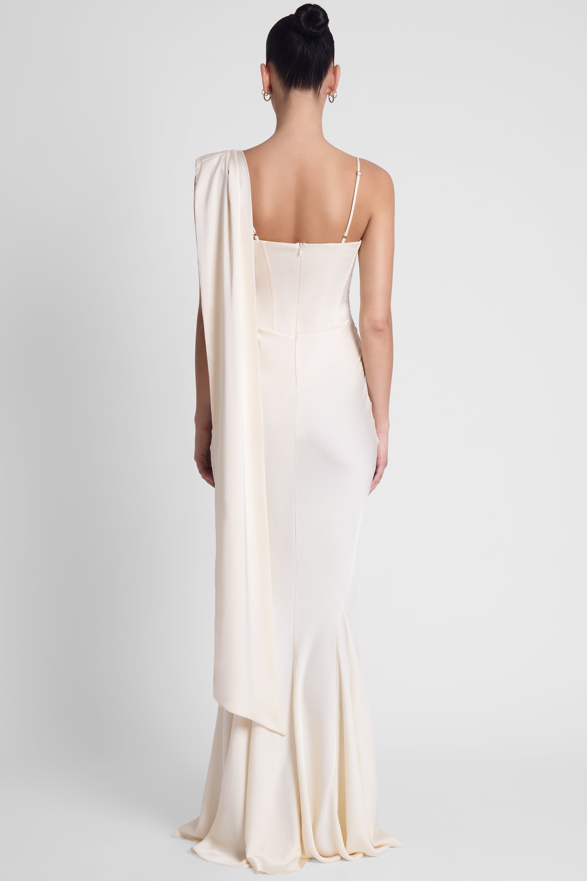 Celine Corset Drape Satin Gown - Ivory