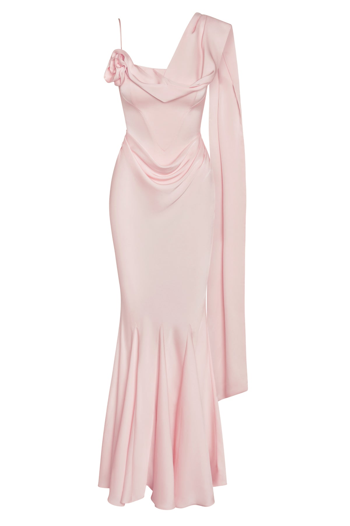 Celine Corset Drape Satin Gown - Pink