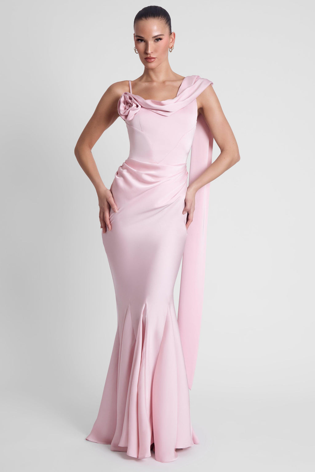 Celine Corset Drape Satin Gown - Pink