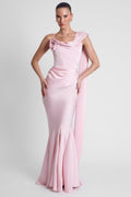 Celine Corset Drape Satin Gown - Pink