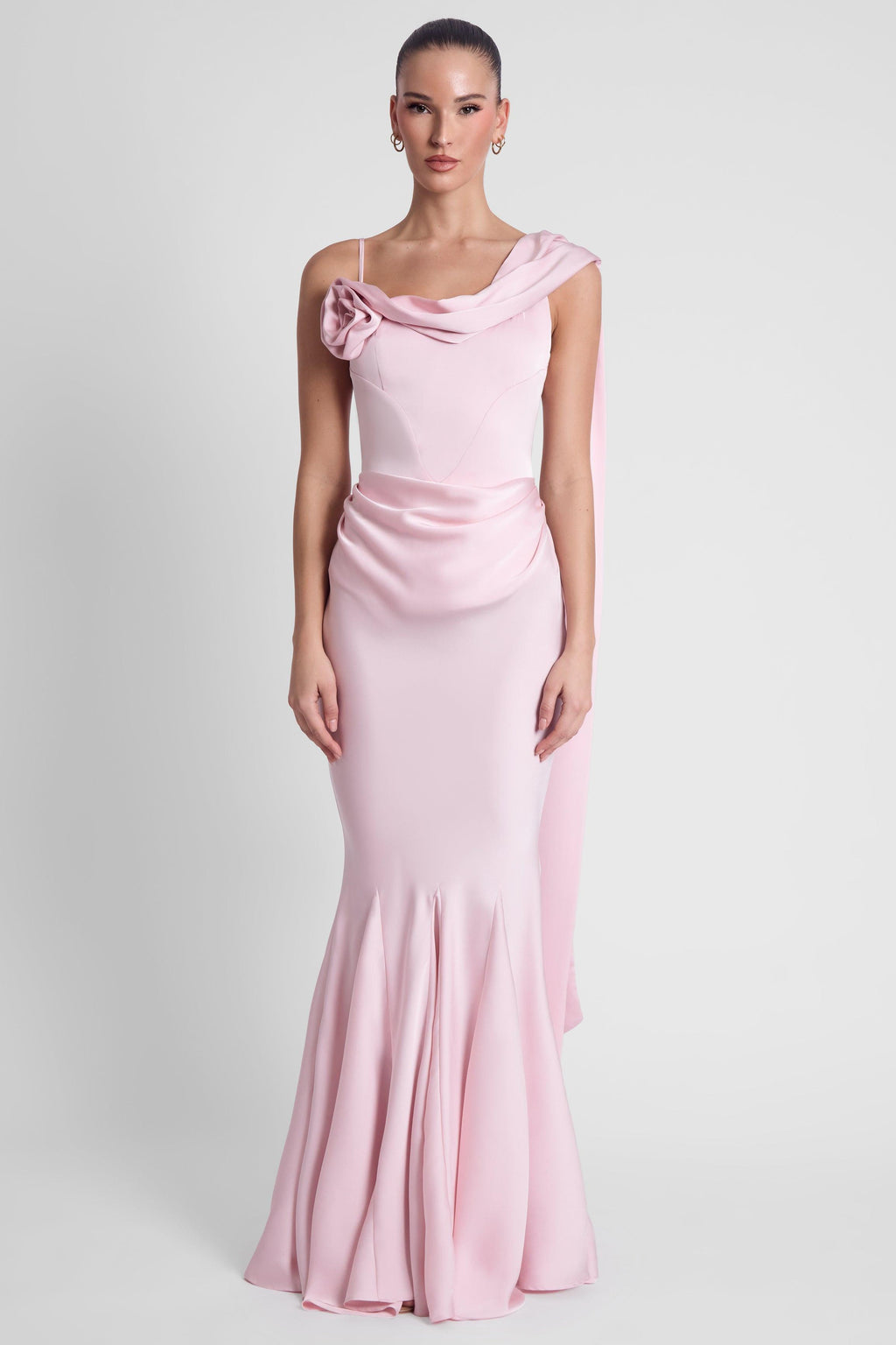 Celine Corset Drape Satin Gown - Pink