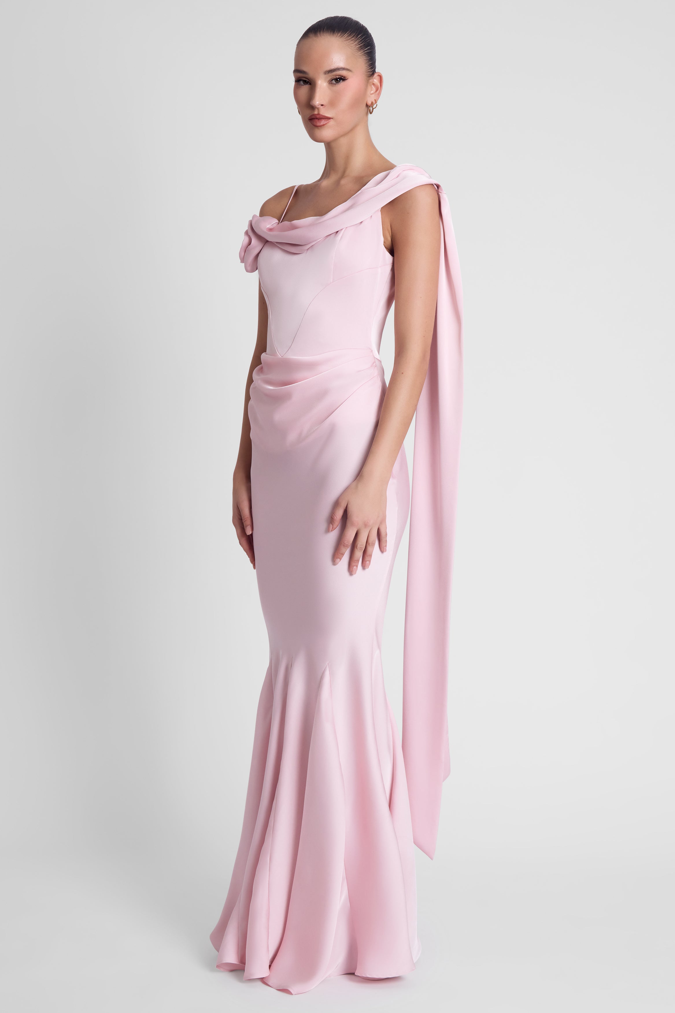 Robe corset drapée en satin Céline - Rose