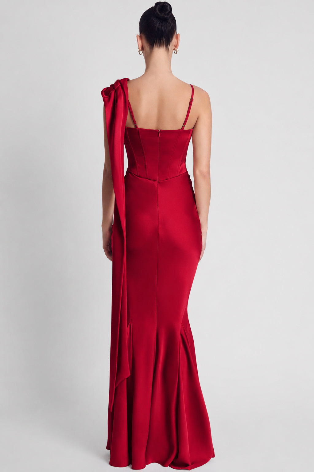 Celine Corset Drape Satin Gown - Red.