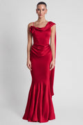 Celine Corset Drape Satin Gown - Red.