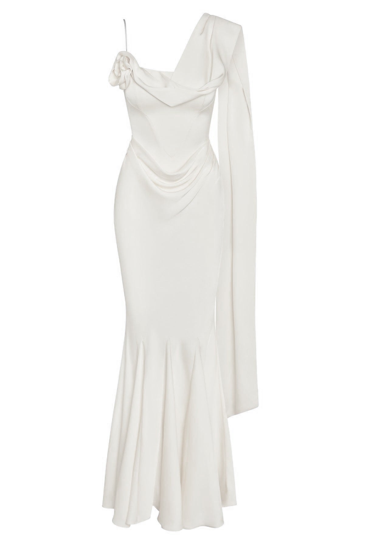 Celine Corset Drape Satin Gown - White