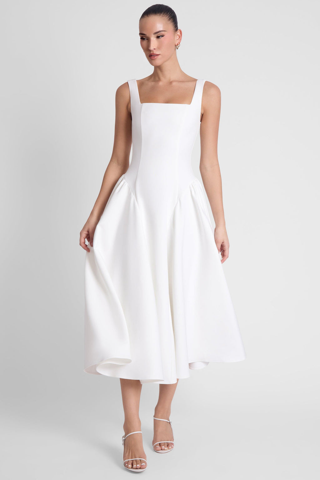 chloe white dress Peached Jersey One Shoulder Midi / Ivory | MESHKI A sculpted corset bodice with seamed cups and ruched side panels creates a cinched Womens Dresses See By Chloe