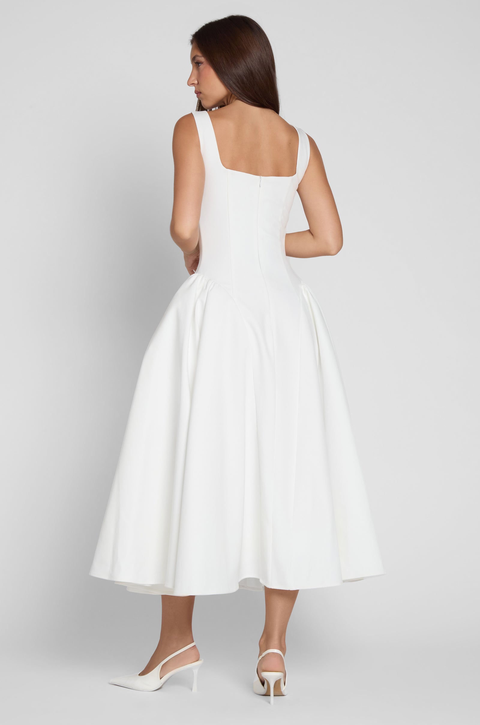 Wire Corset Style Low Waist White Midi Dress main image 0