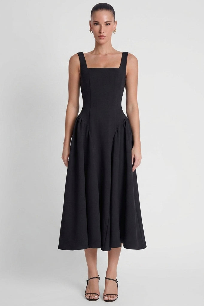 Chloe Corset Midi Dress - Black