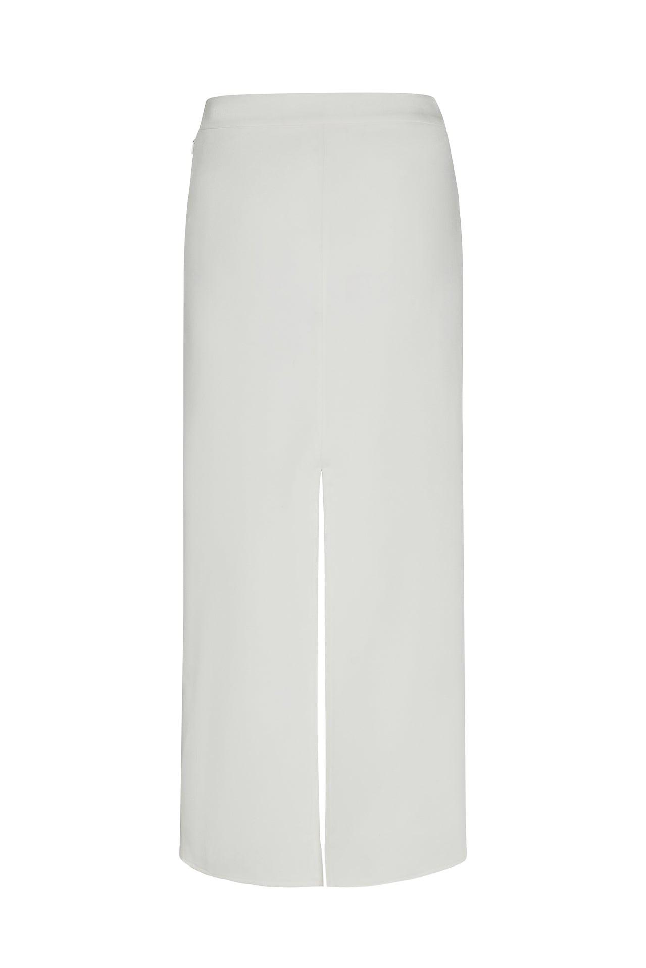 Classic Column Maxi Skirt in White, back view.