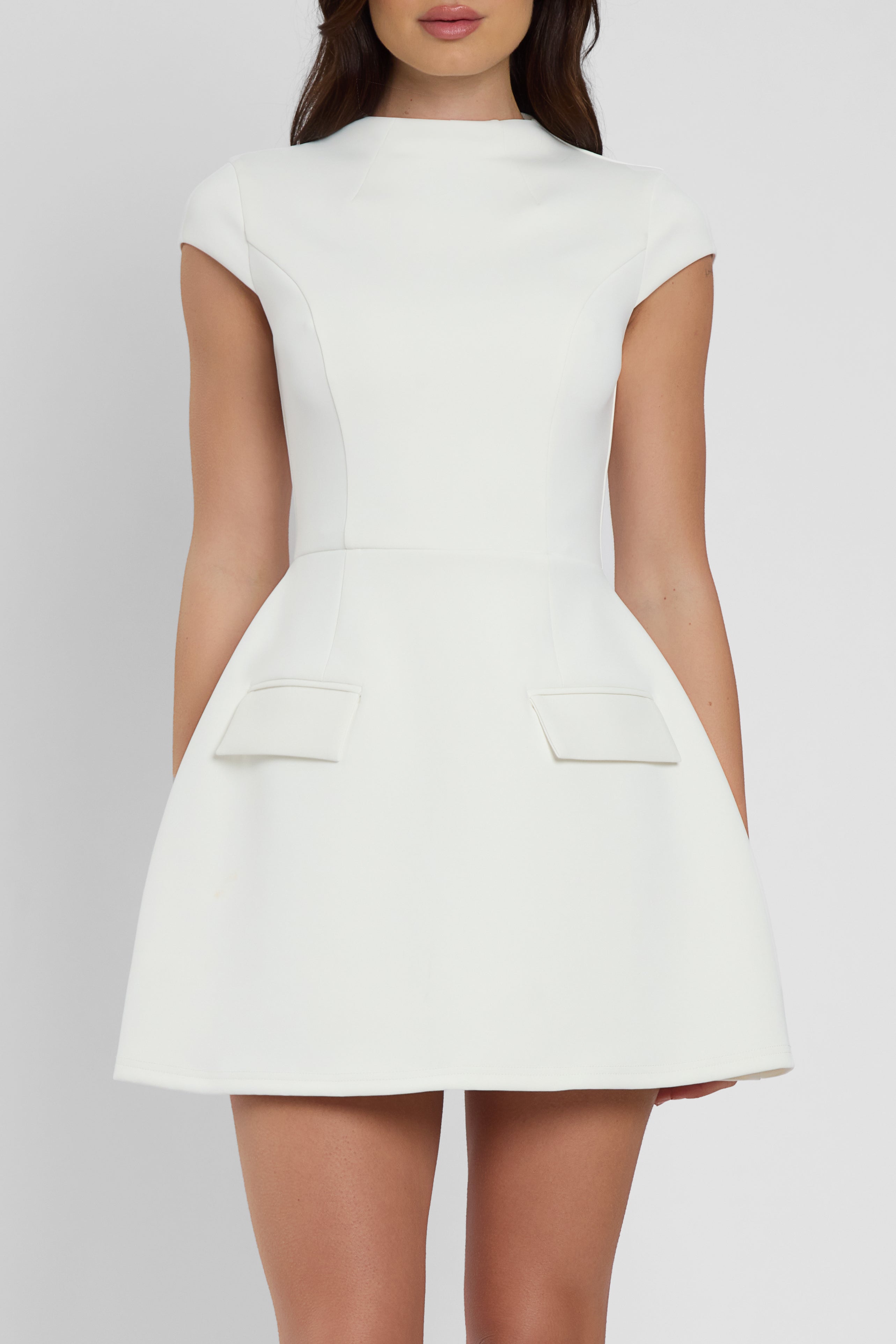 Cote Cap Sleeve Pocket Mini Dress - White