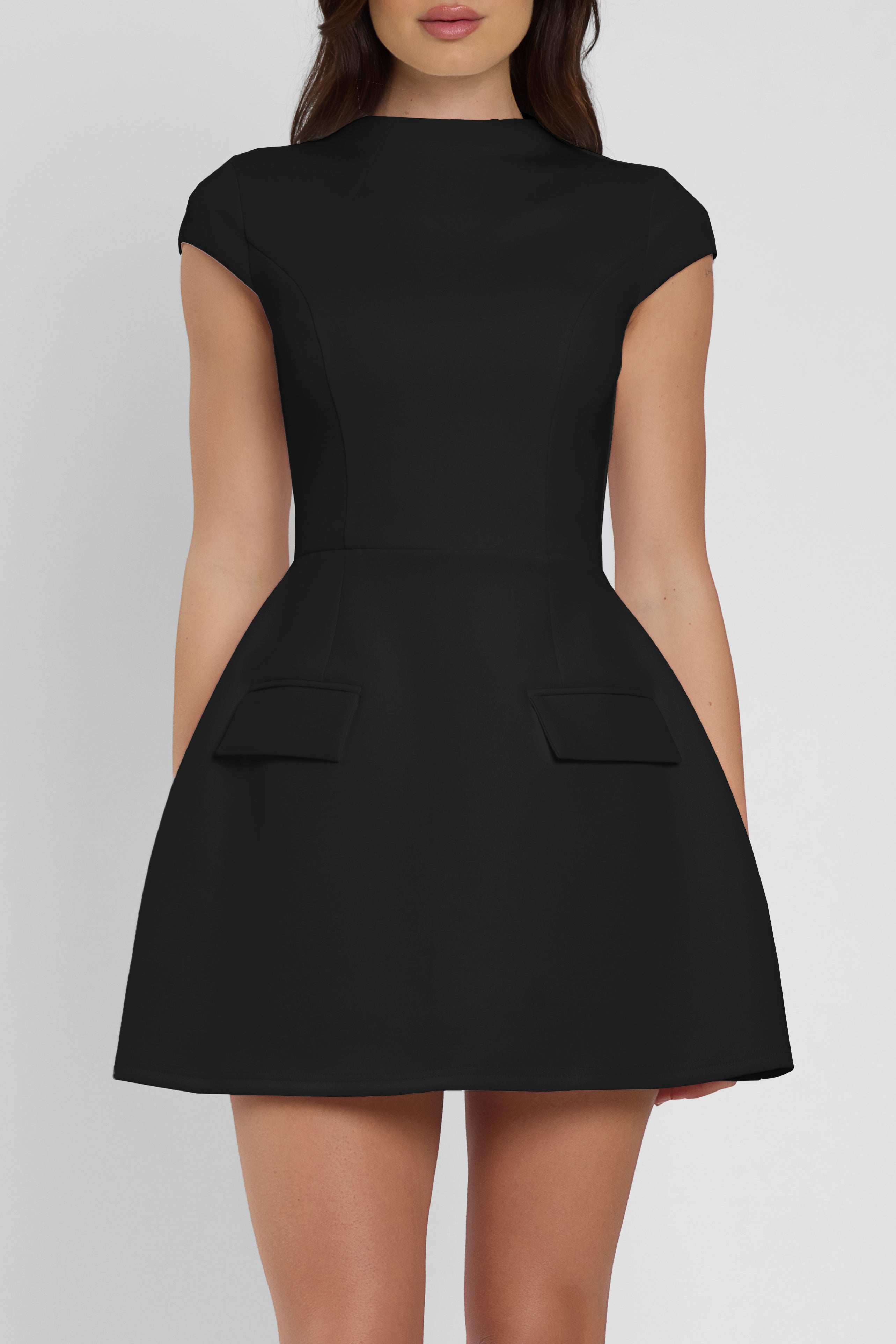 Cote Cap Sleeve Pocket Mini Dress - Black.