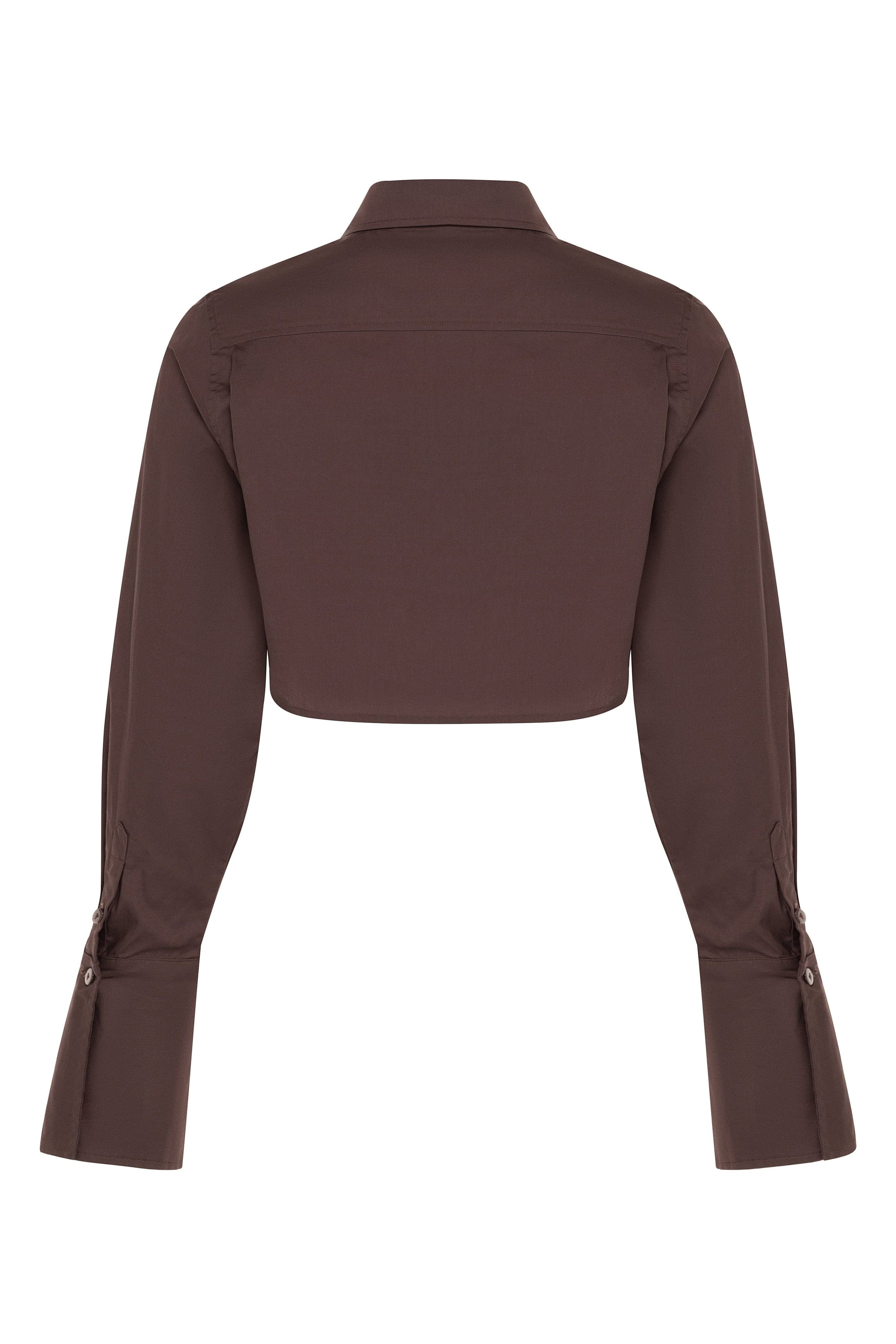 Coval Cropped Button Up Top - Brown.