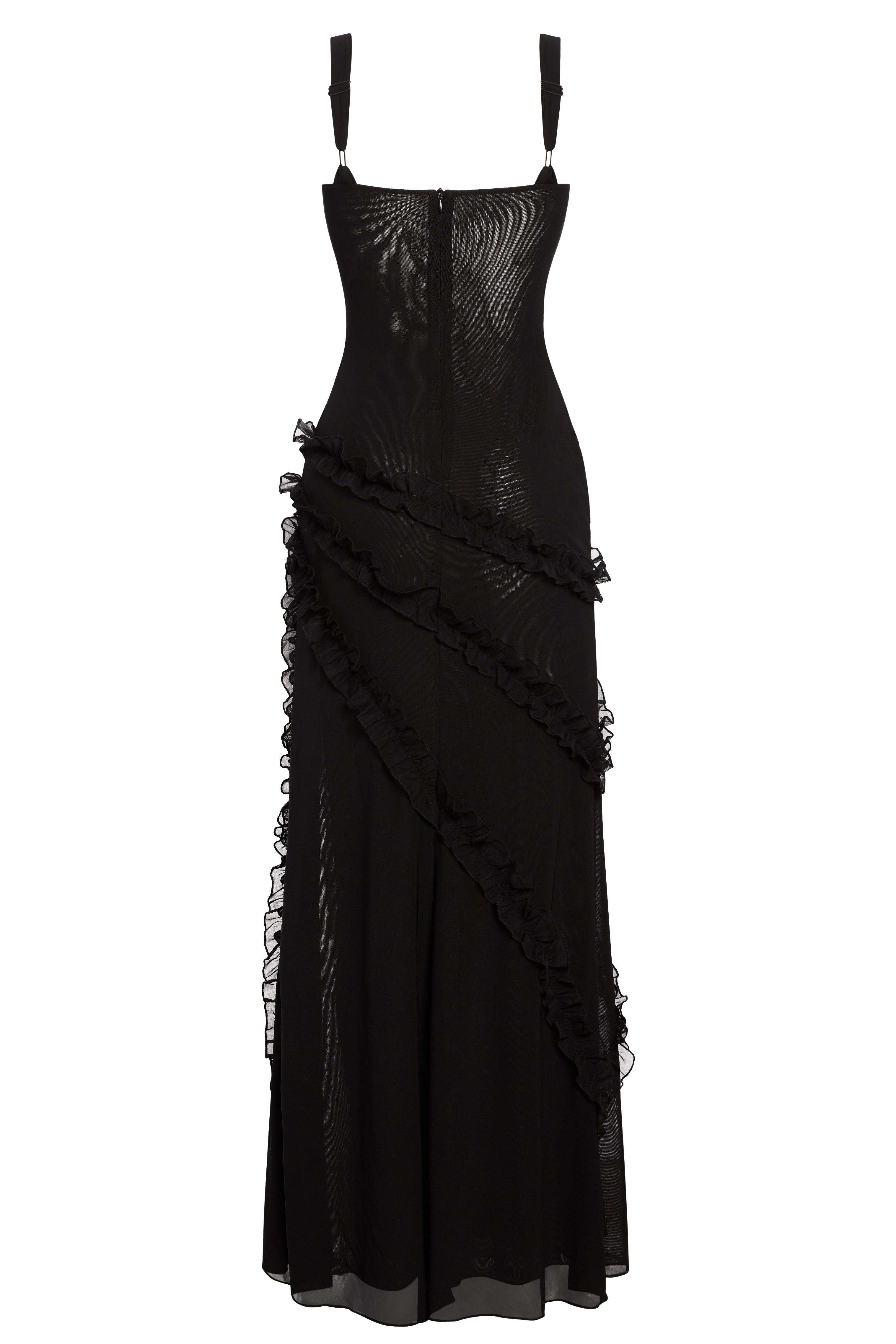 Belle Bustier Ruffle Maxi Dress - Black