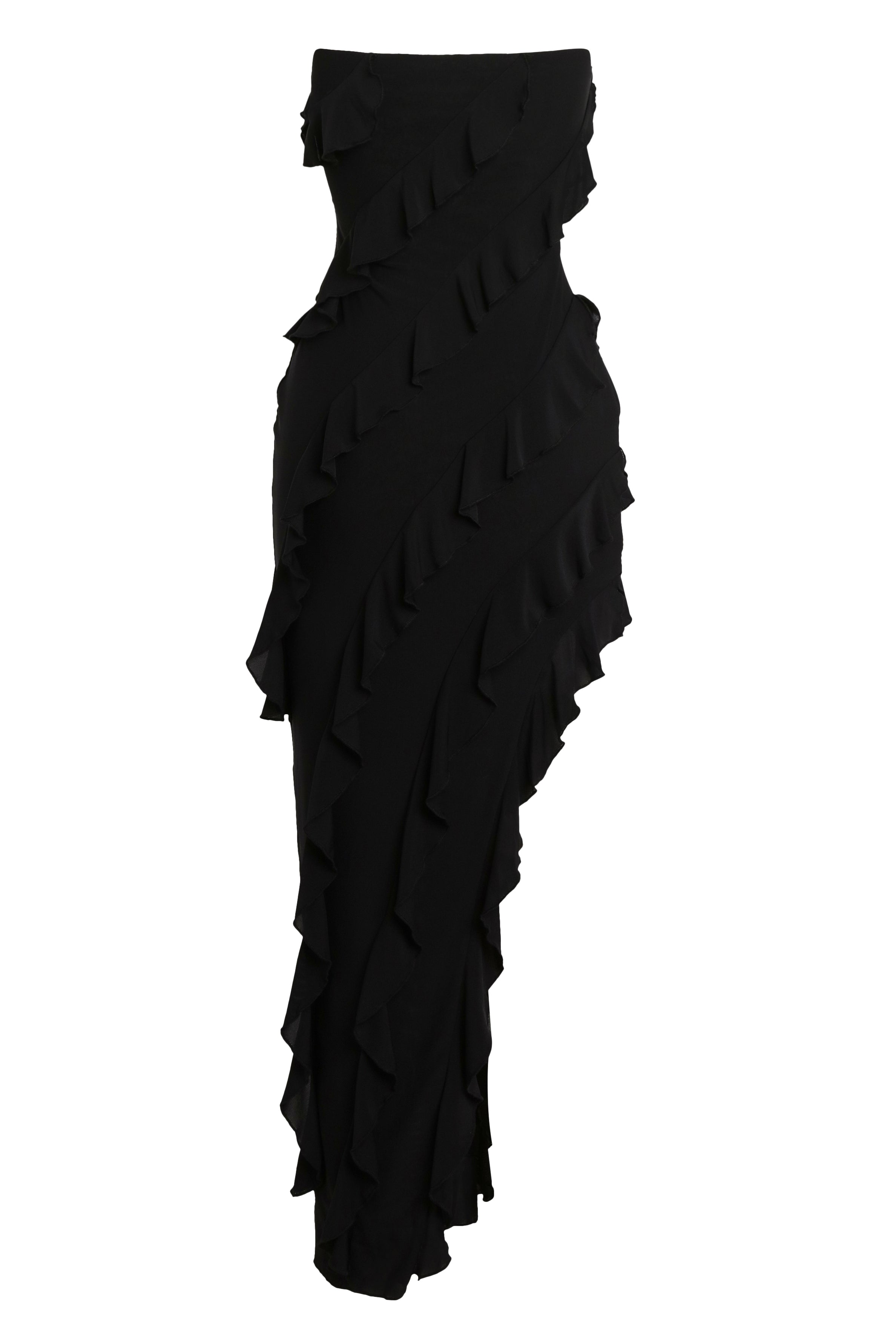 Rian Ruffle Mesh Maxi Dress - Black