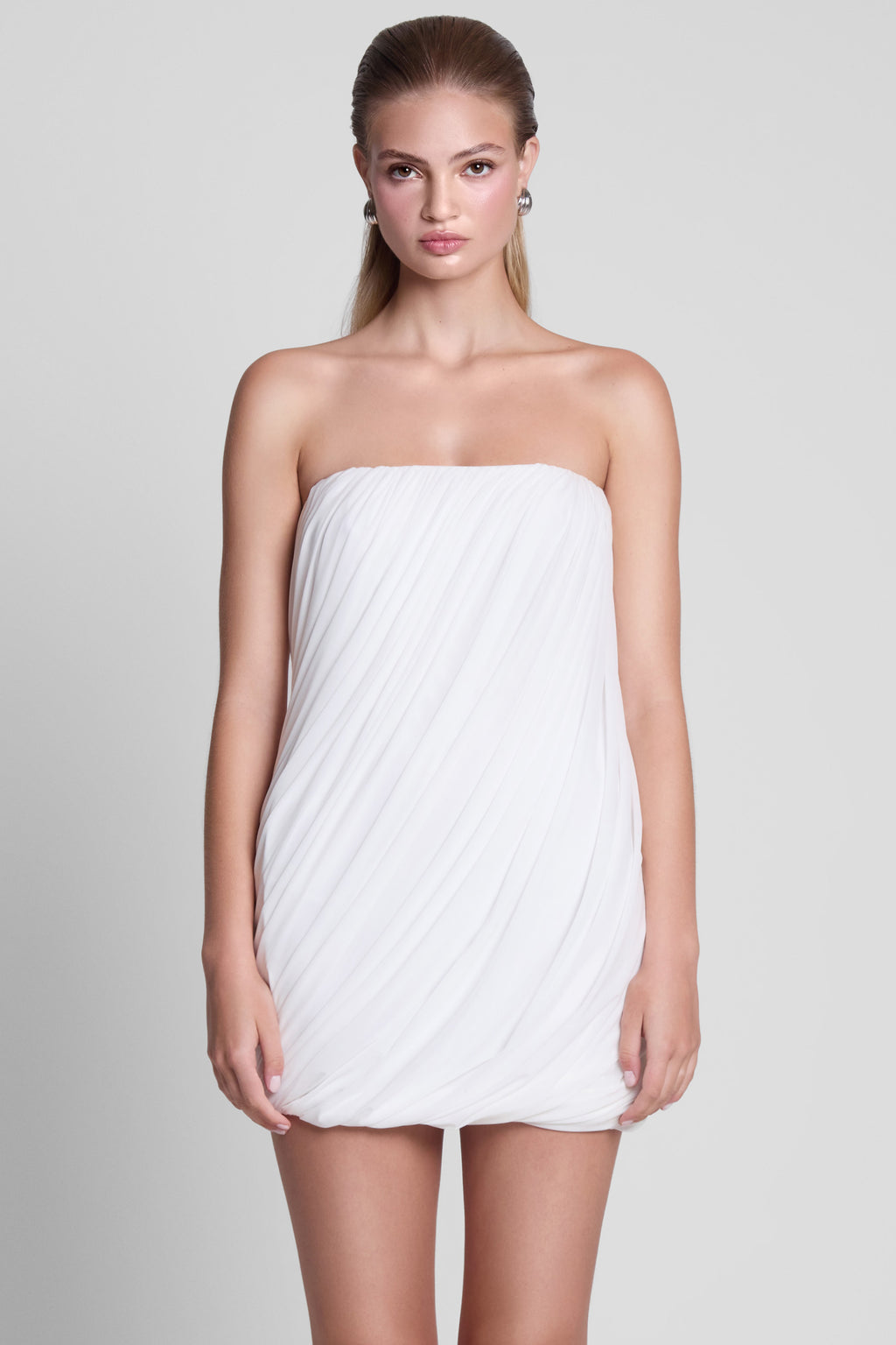 Swan Strapless Twist Drape Mini Dress - White