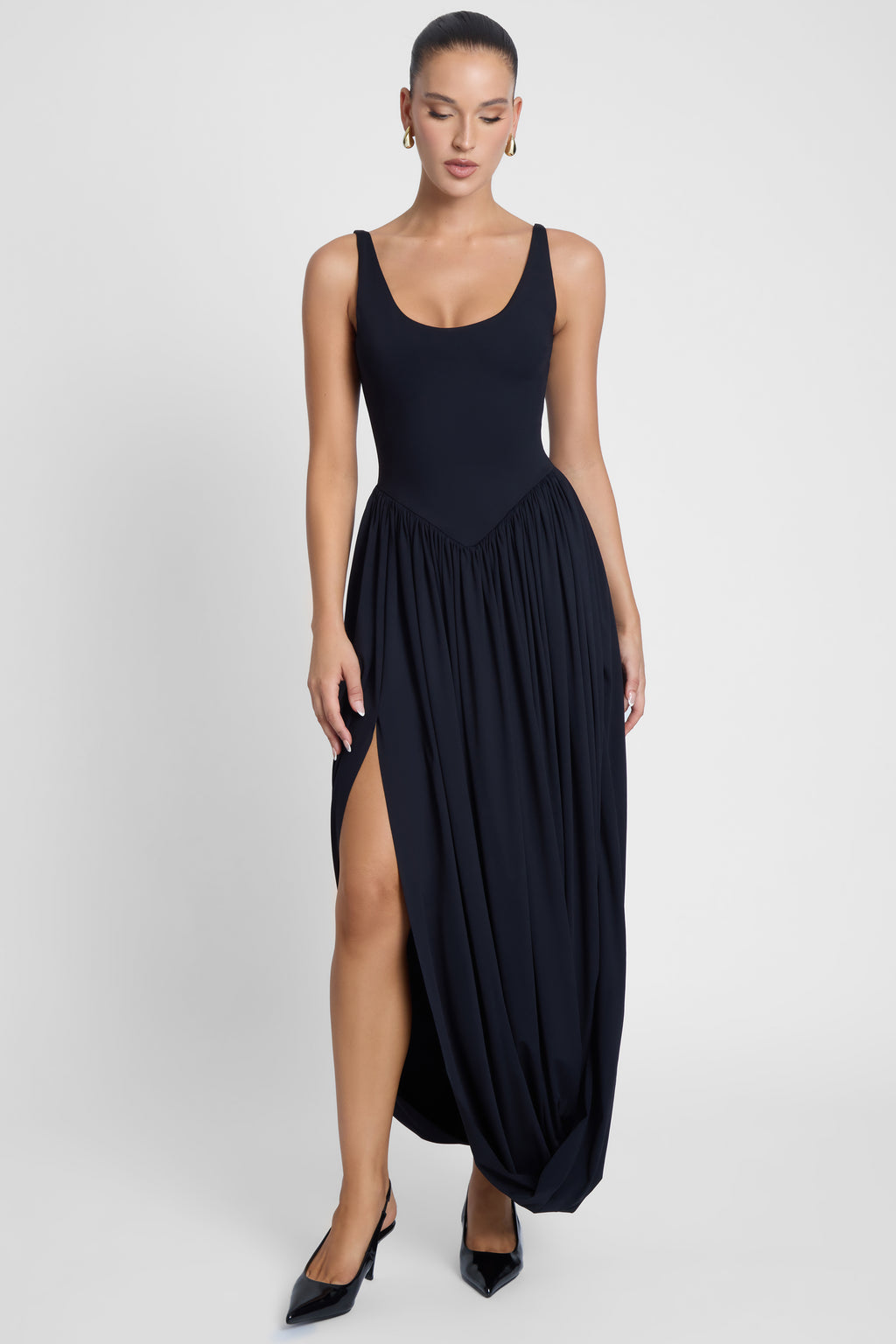 Dionysus Sculpt Drape Midi Dress - Black