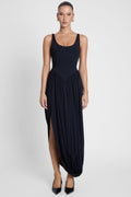 Dionysus Sculpt Drape Midi Dress - Black
