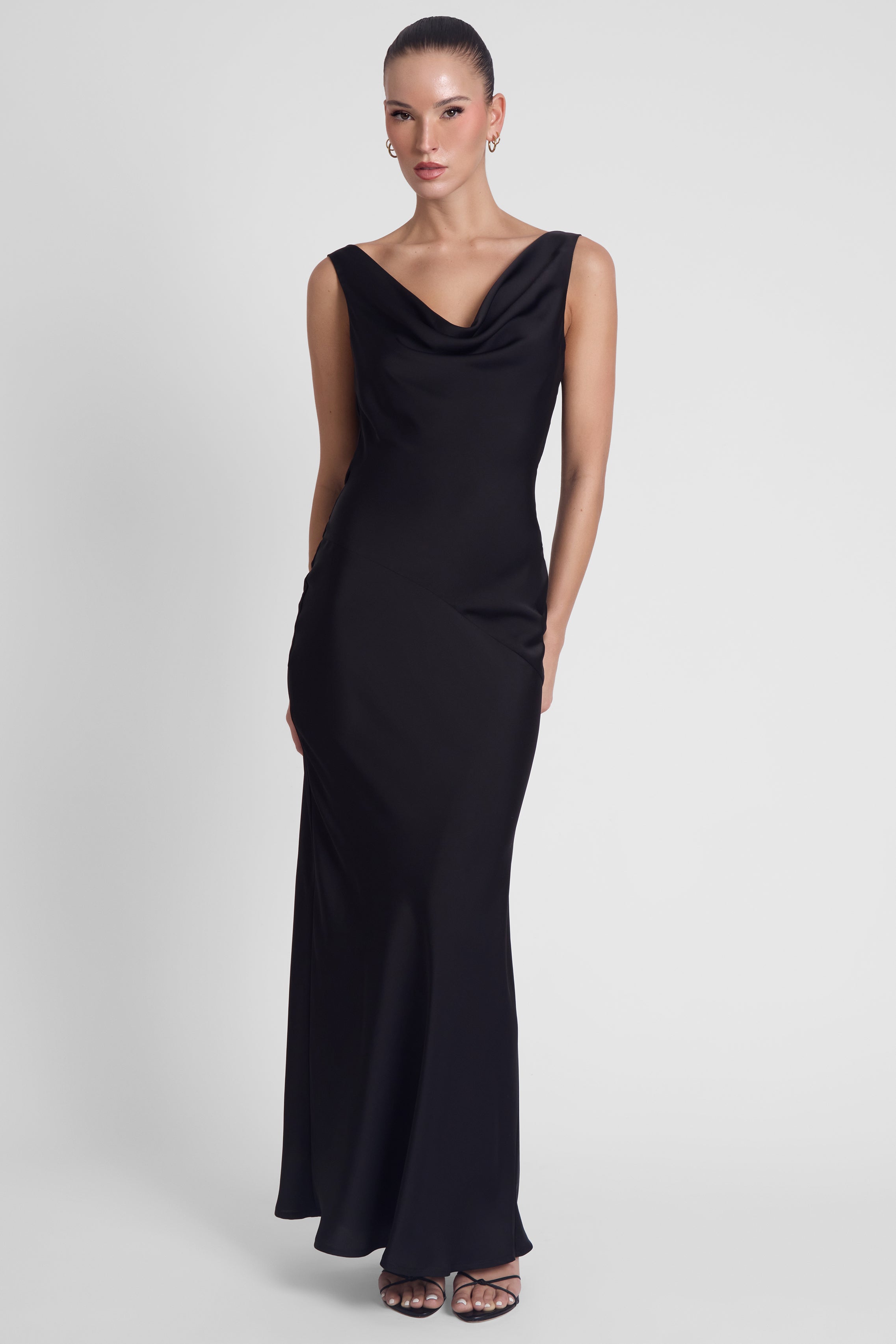 Dove Drape Satin Gown - Black