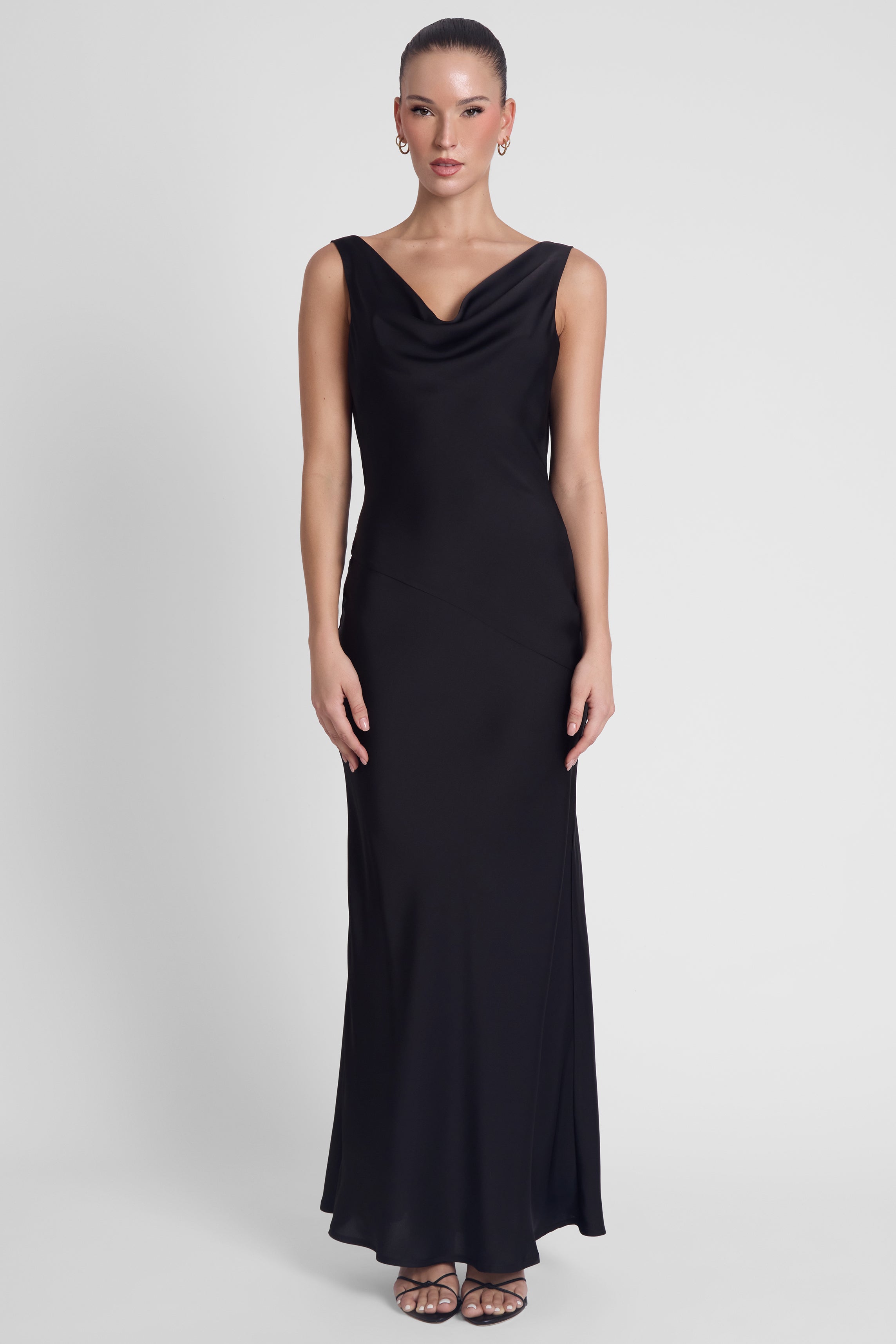 Dove Drape Satin Gown - Black