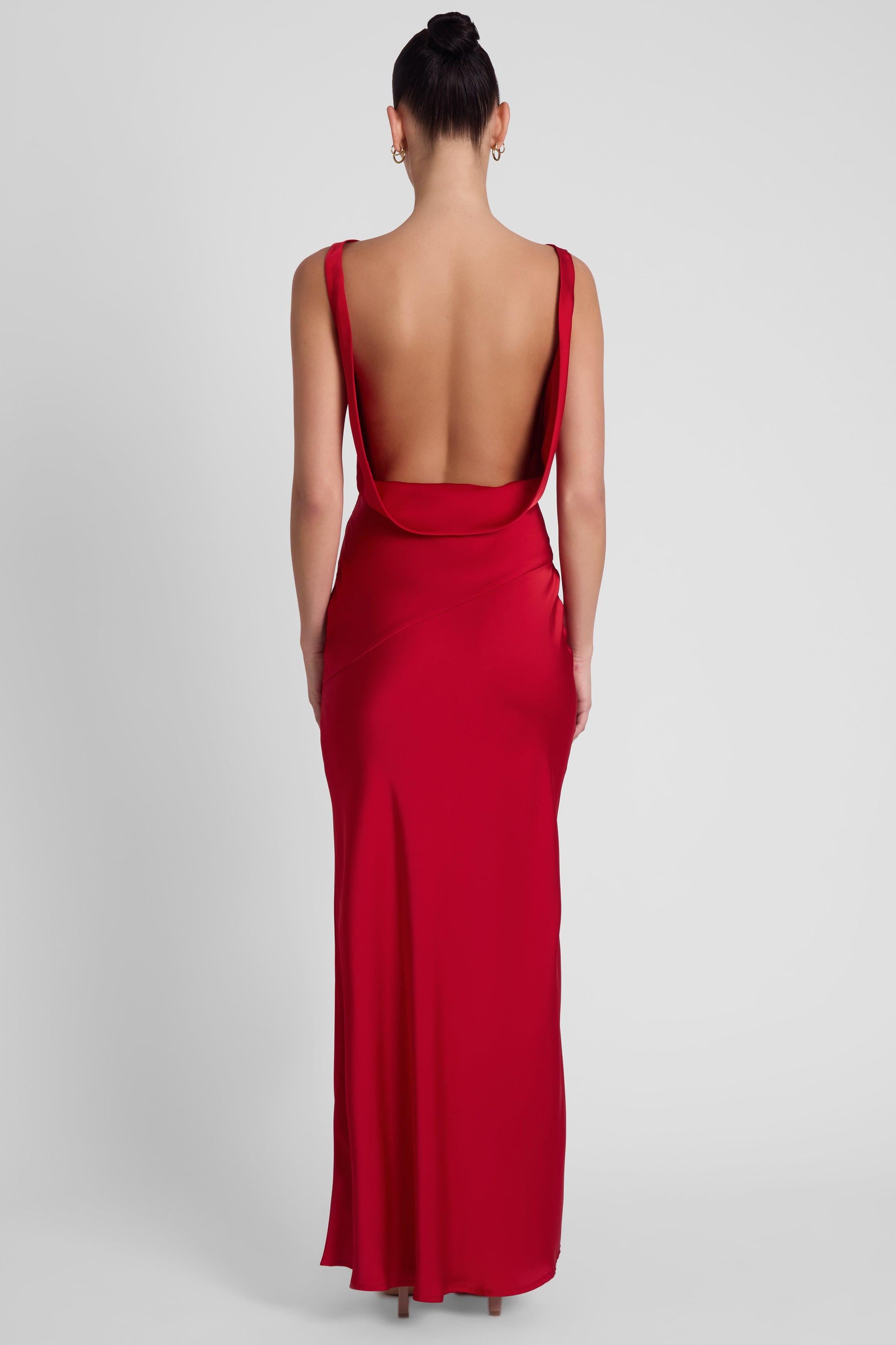 Dove Drape Satin Gown - Red