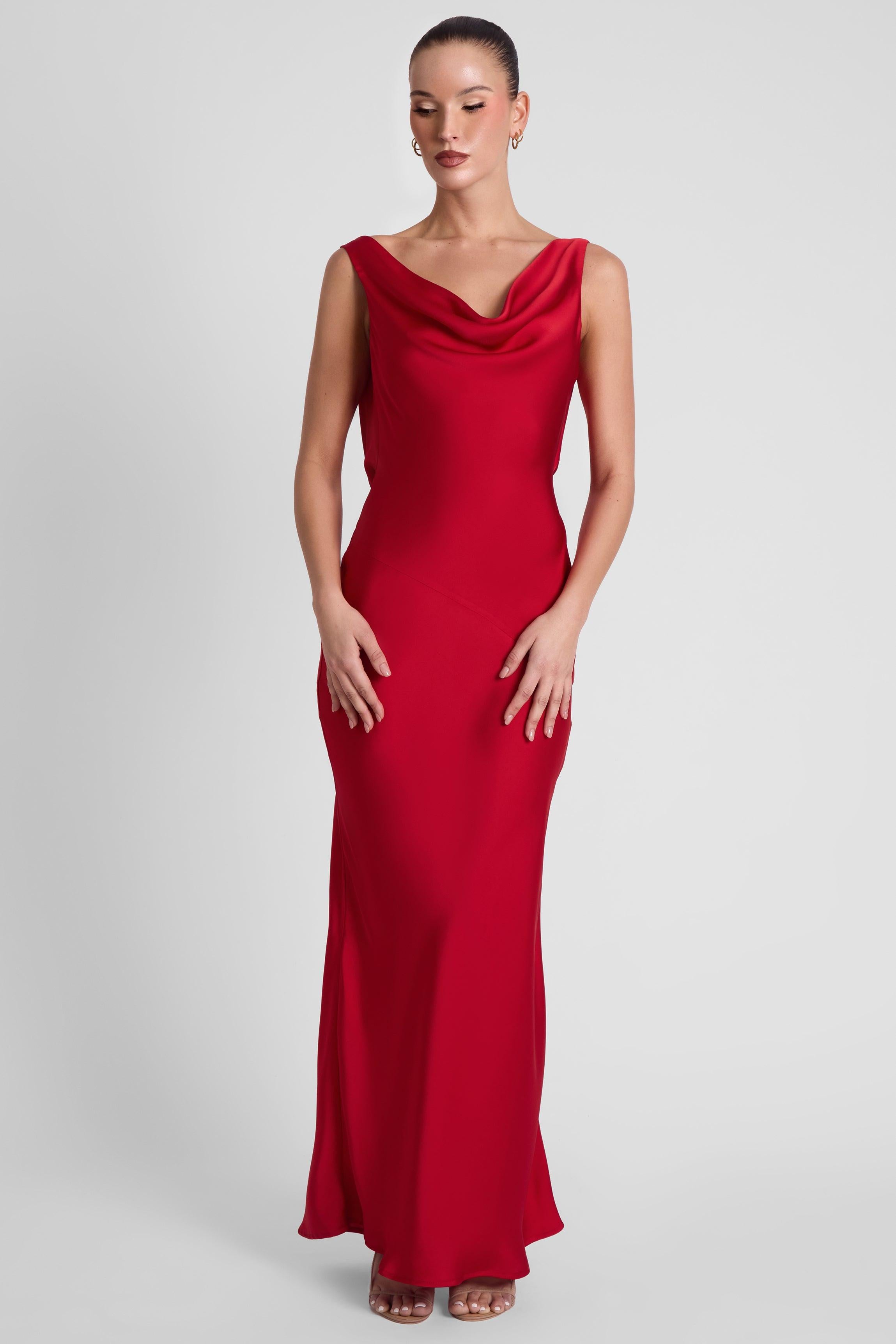Dove Drape Satin Gown - Red