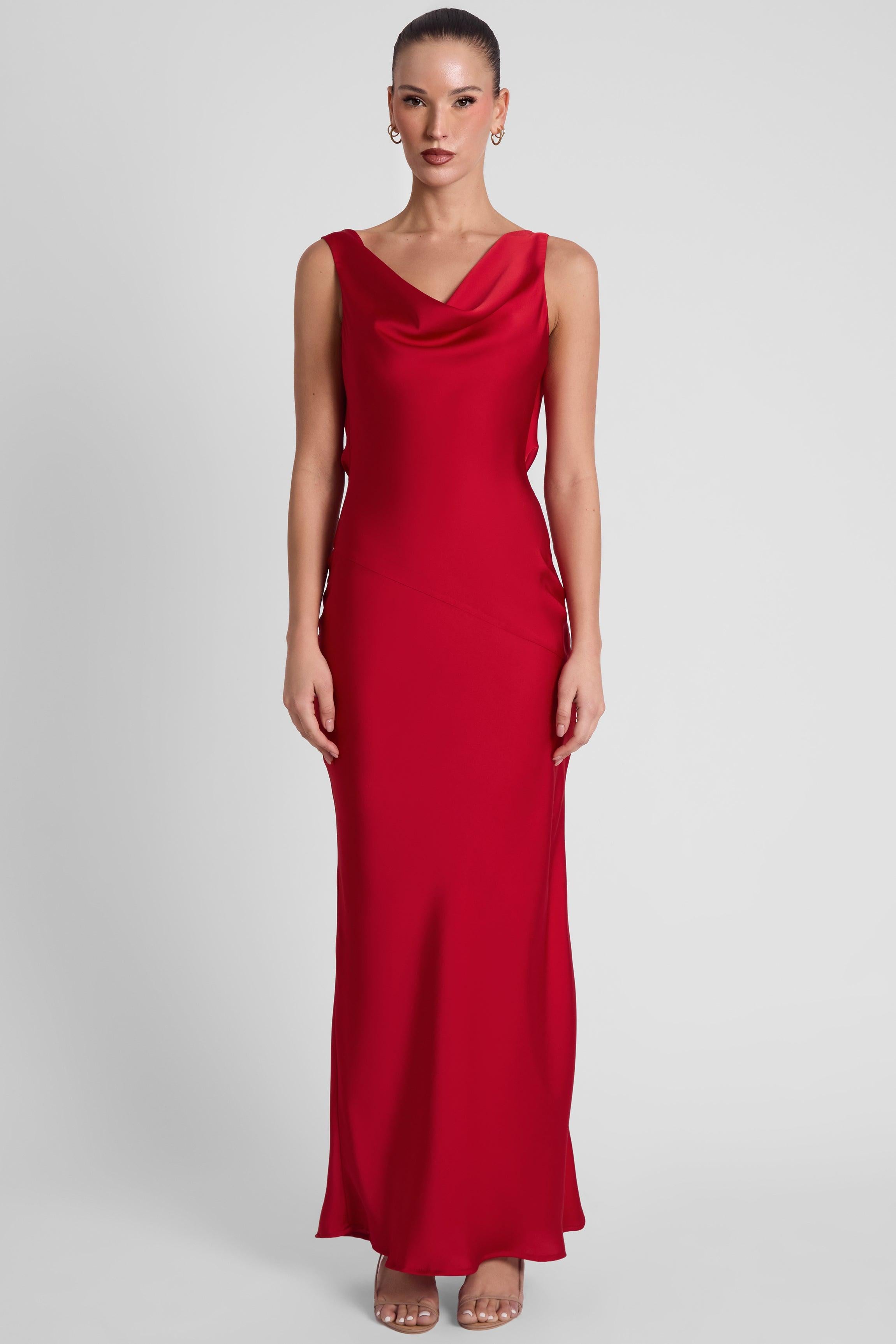 Dove Drape Satin Gown - Red