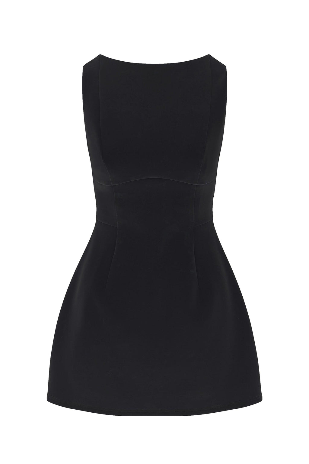 Estelle Sleeveless Bustier Mini Dress in Black, front view.