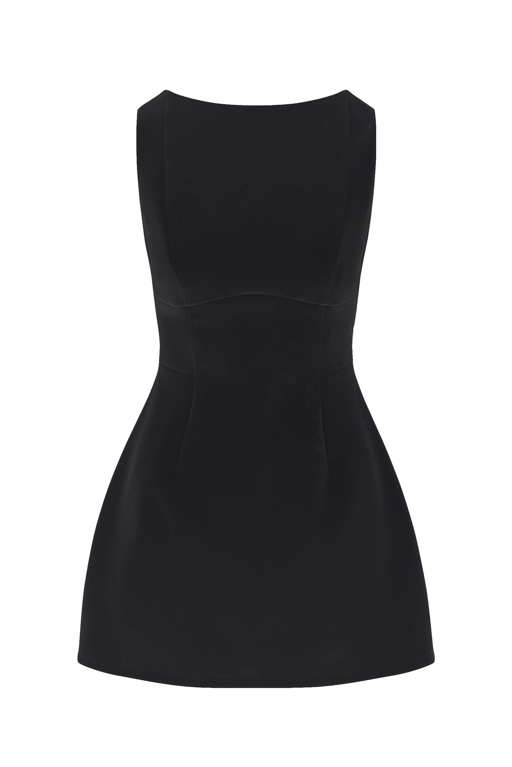 Estelle Sleeveless Bustier Mini Dress in Black, front view.