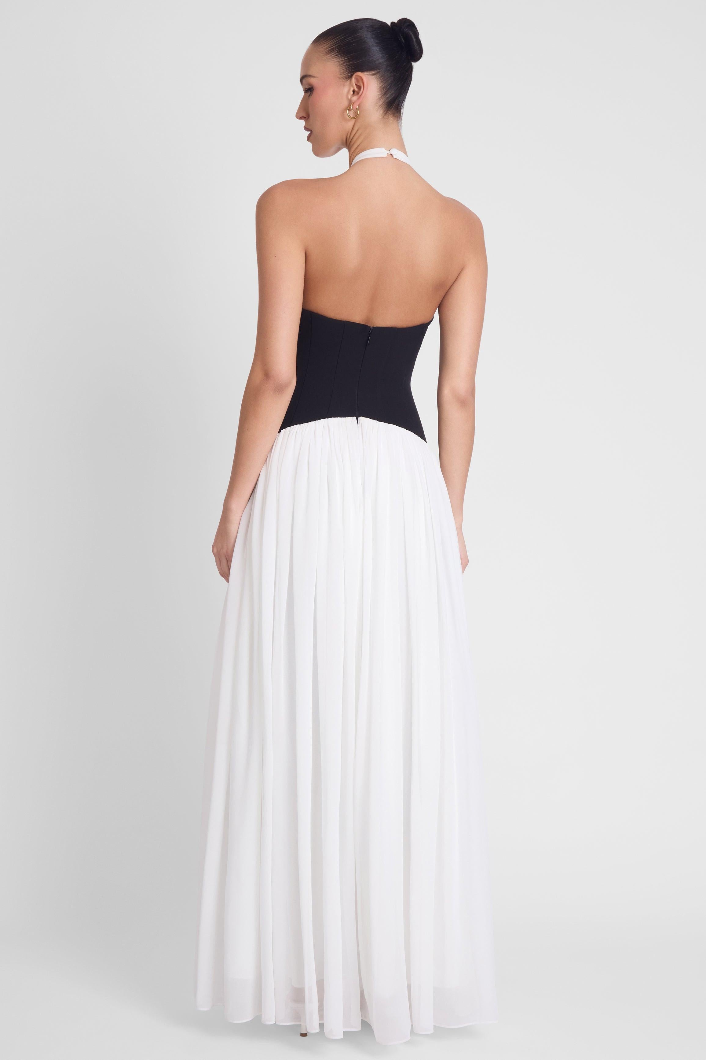 Harlowe Contrast Corset Maxi Dress - Black & White L Harlowe Contrast Corset Maxi Dress - Black & White L