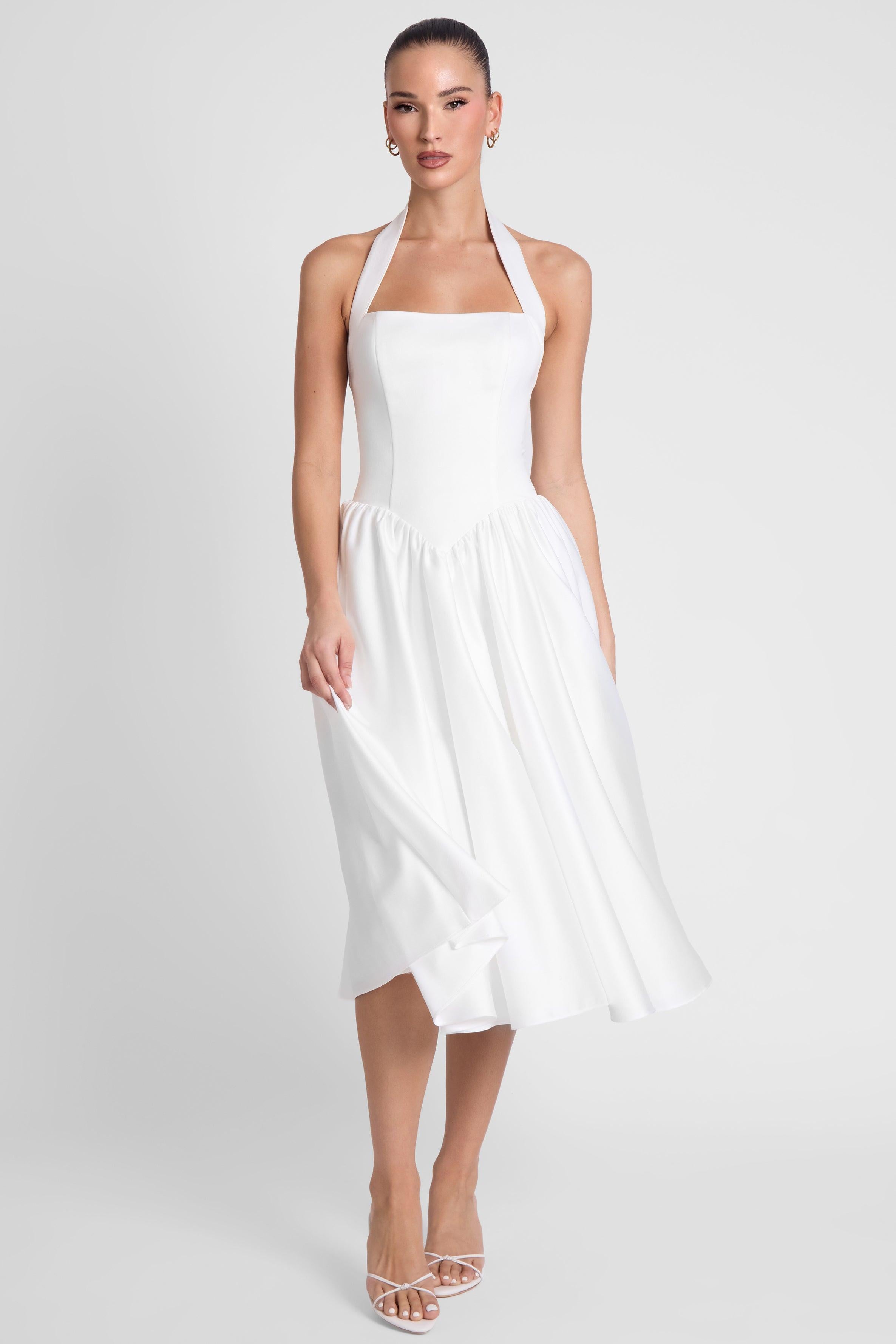 Satin Halter Maxi Dress All White Halter Dress Halter A Line Midi Dress White Luxe Midi Satin Halter Maxi Dress All White Halter Dress Halter A Line Midi Dress White Luxe Midi