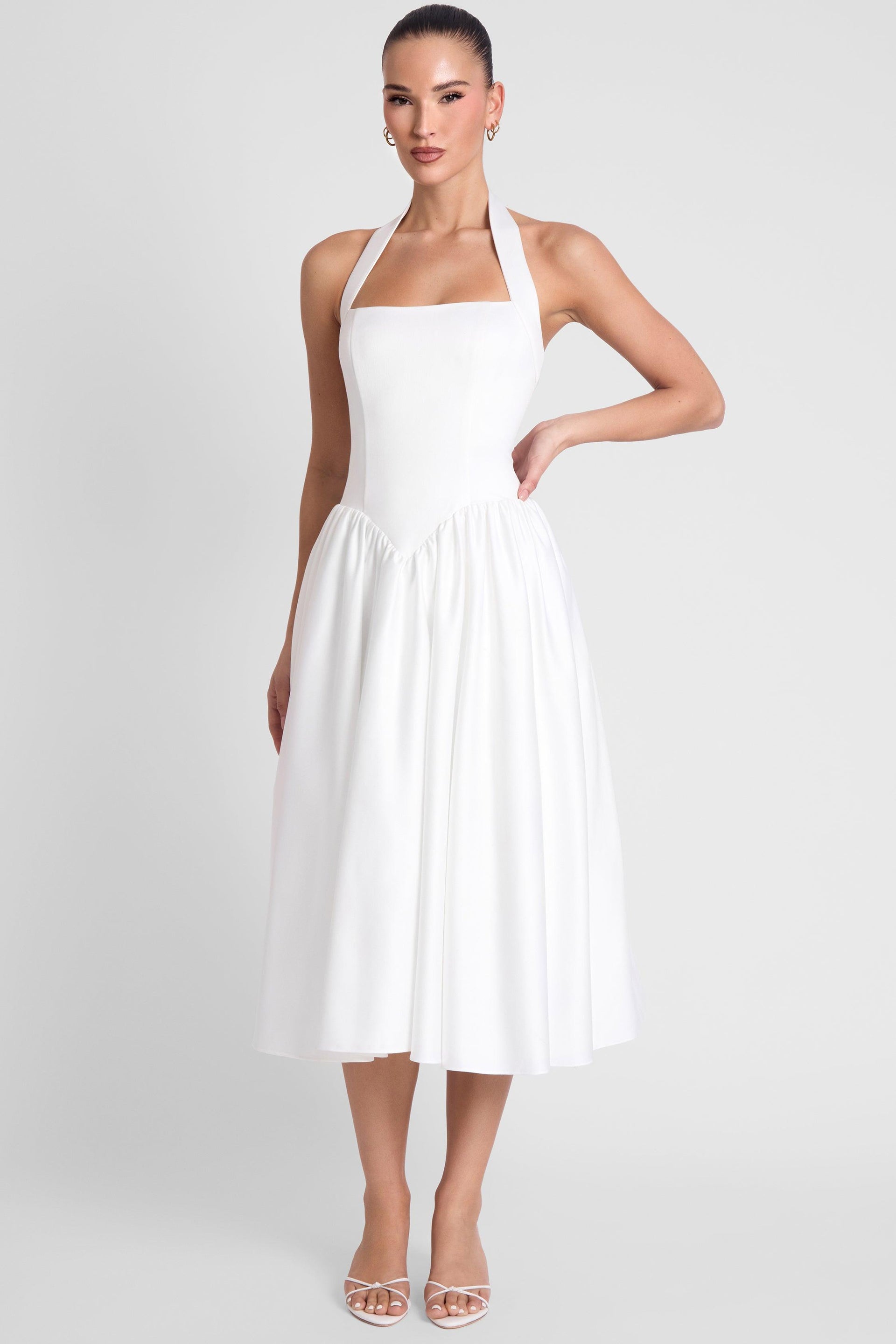 Hart Halter Corset Midi Dress White LEAU — free download