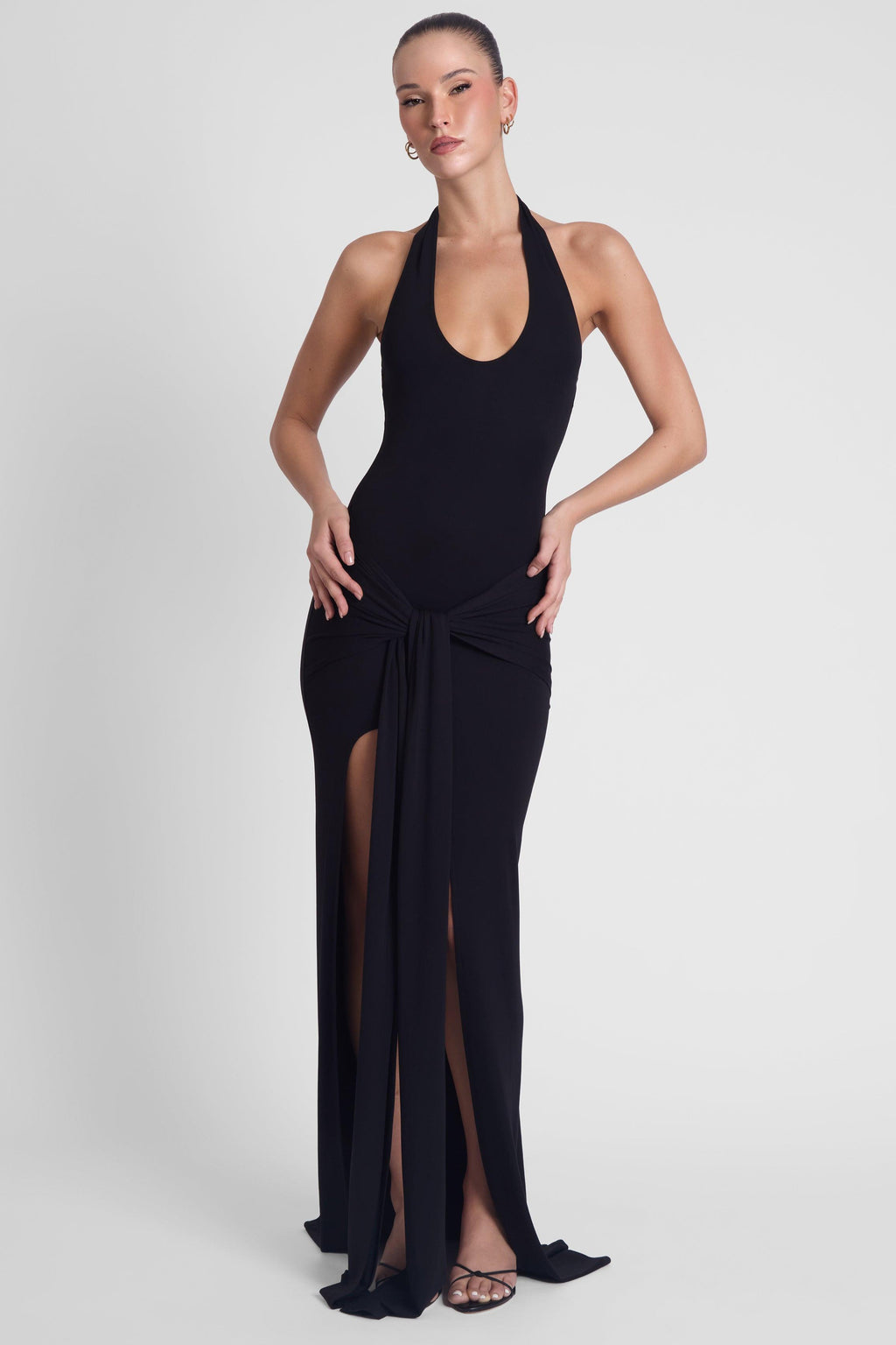 Heaven Halter Jersey Knot Maxi Dress - Black