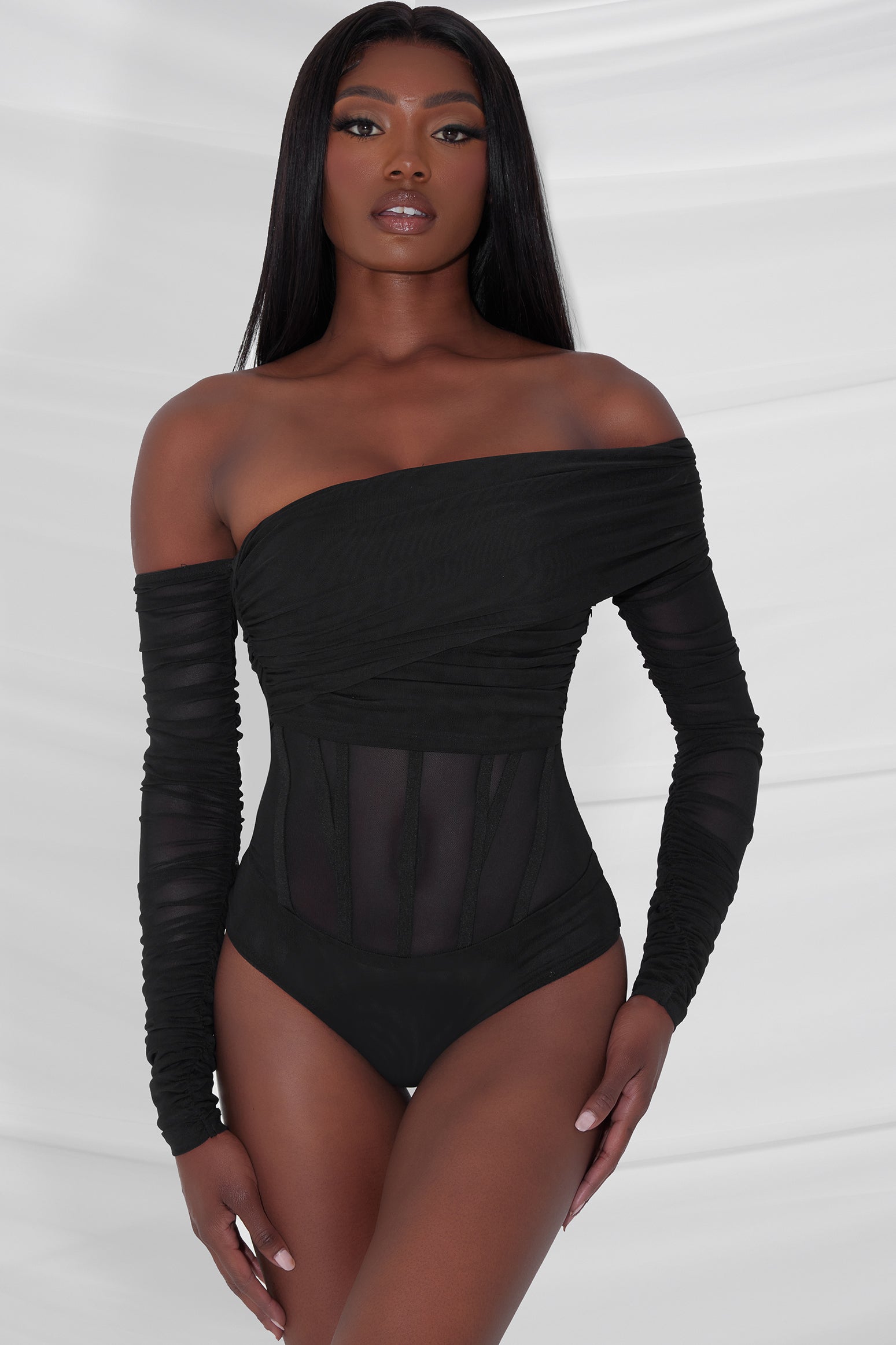 Black Mesh Bodysuit - Bustier Bodysuit - Long Sleeve Bodysuit - Lulus