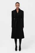 Paneled Faux Suede Trench Coat - Black