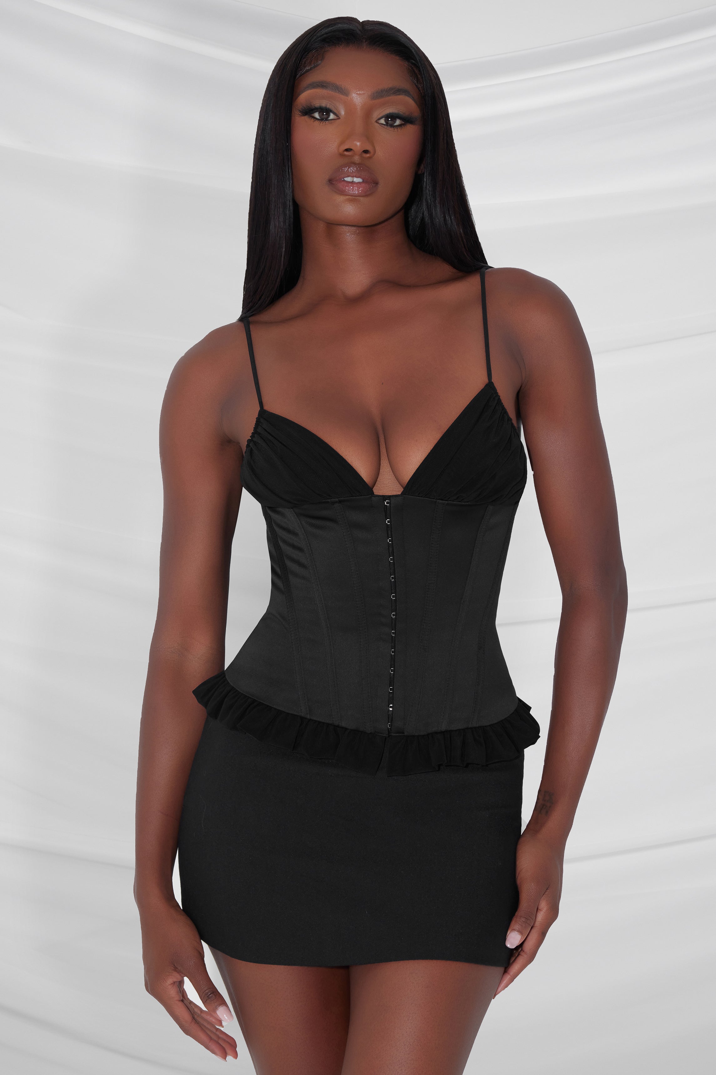 Buy BLACK LACE-TRIM PLEATED CORSET for Women Online in India