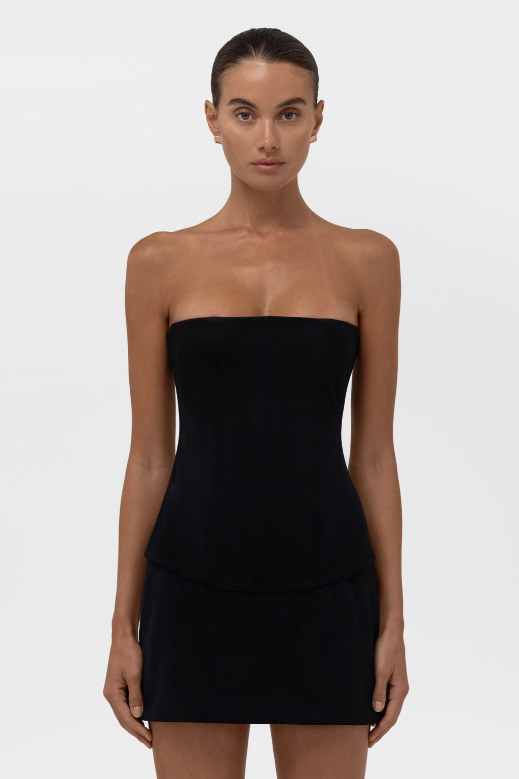 Fatale Faux Suede Corset Top - Black