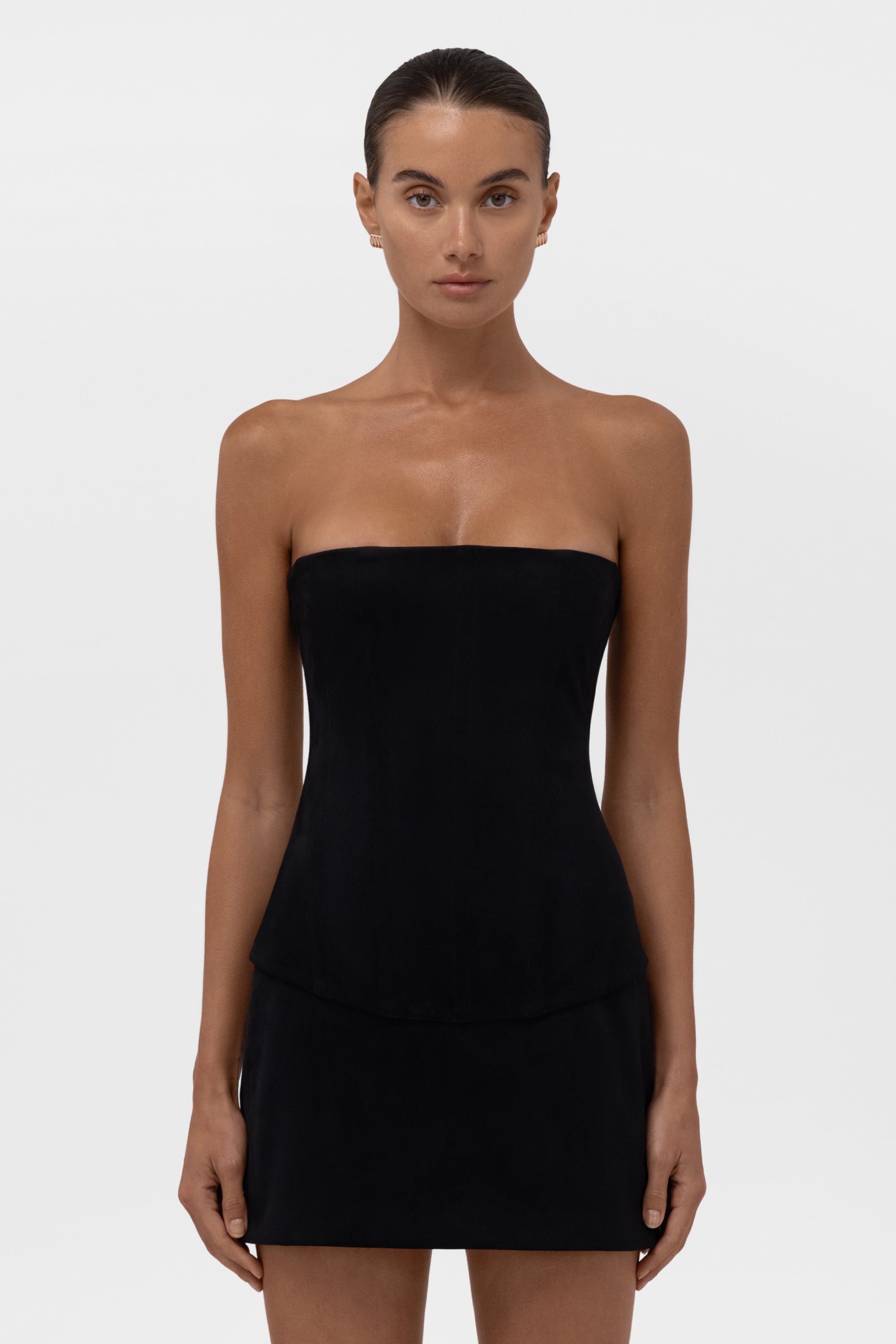 Fatale Faux Suede Corset Top - Black