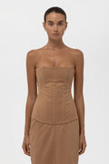 Fatale Faux Suede Corset Top - Camel